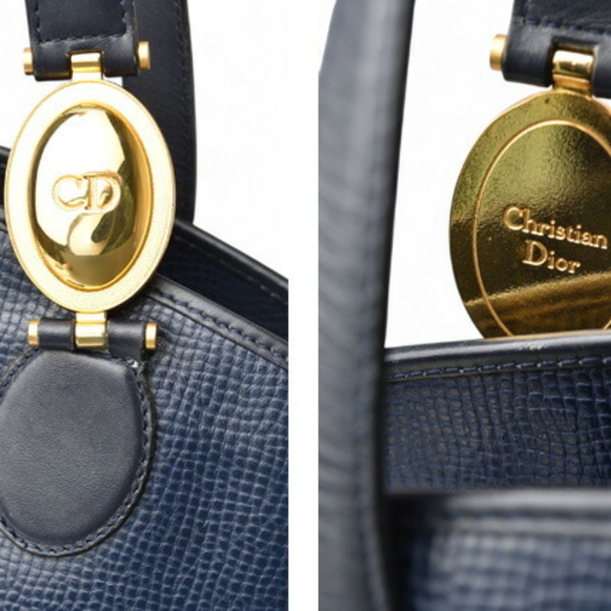 Christian Dior Navy Leather Tote Bag ()