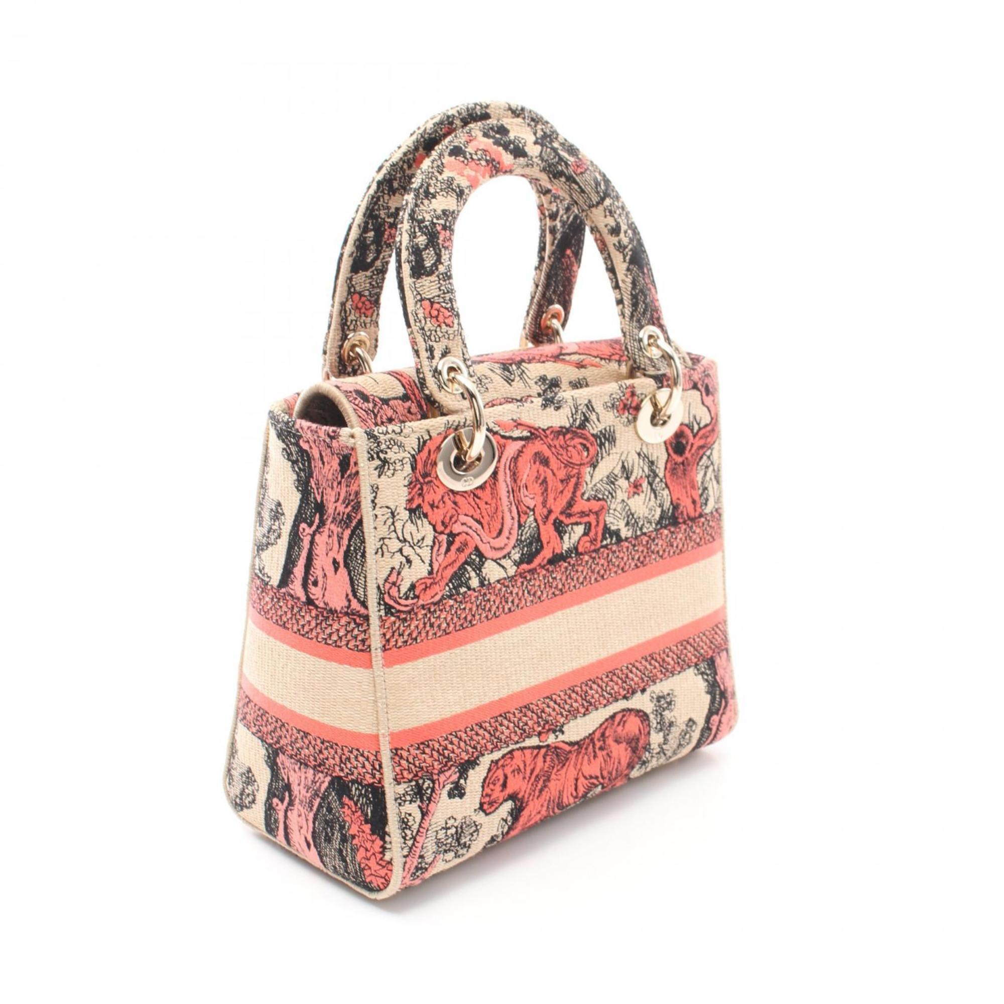 Christian Dior Beige Red Color Canvas Handbag ()
