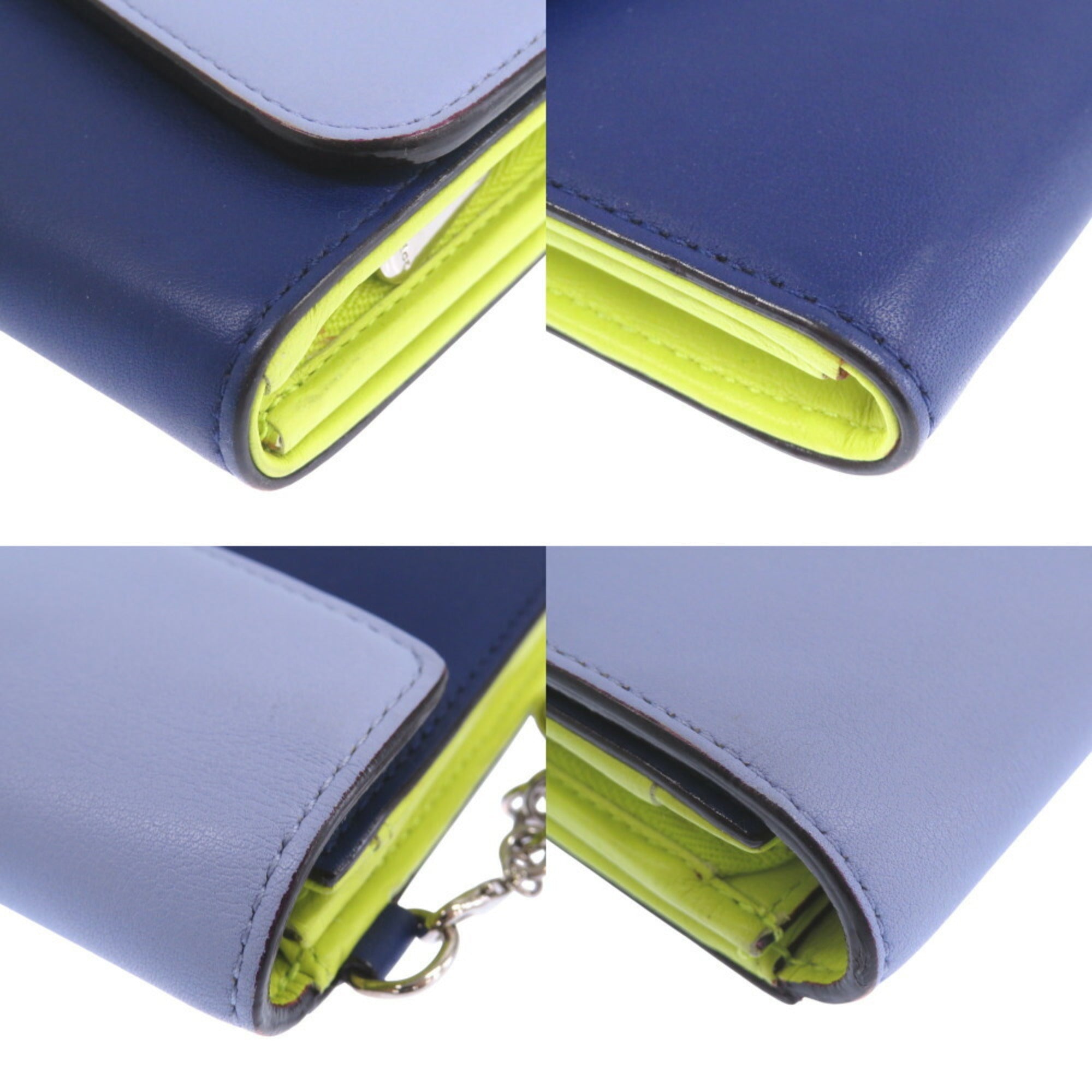 Christian Dior Blue Yellow Leather Long Wallet (Bi-Fold) ()