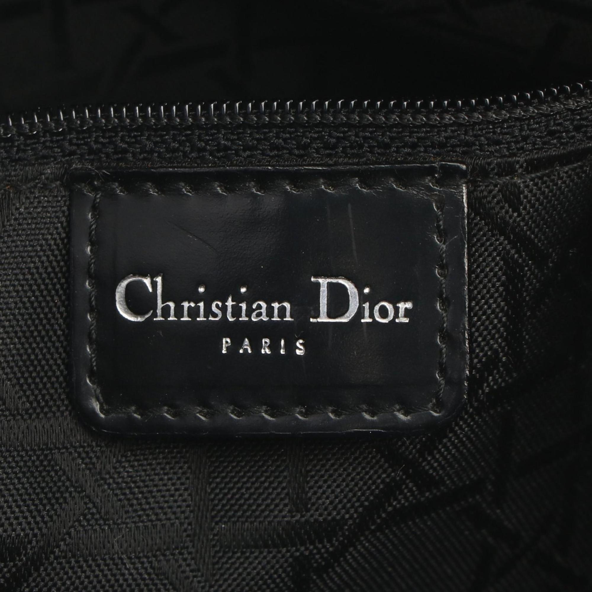 Christian Dior Black White Canvas Patent Leather Handbag ()