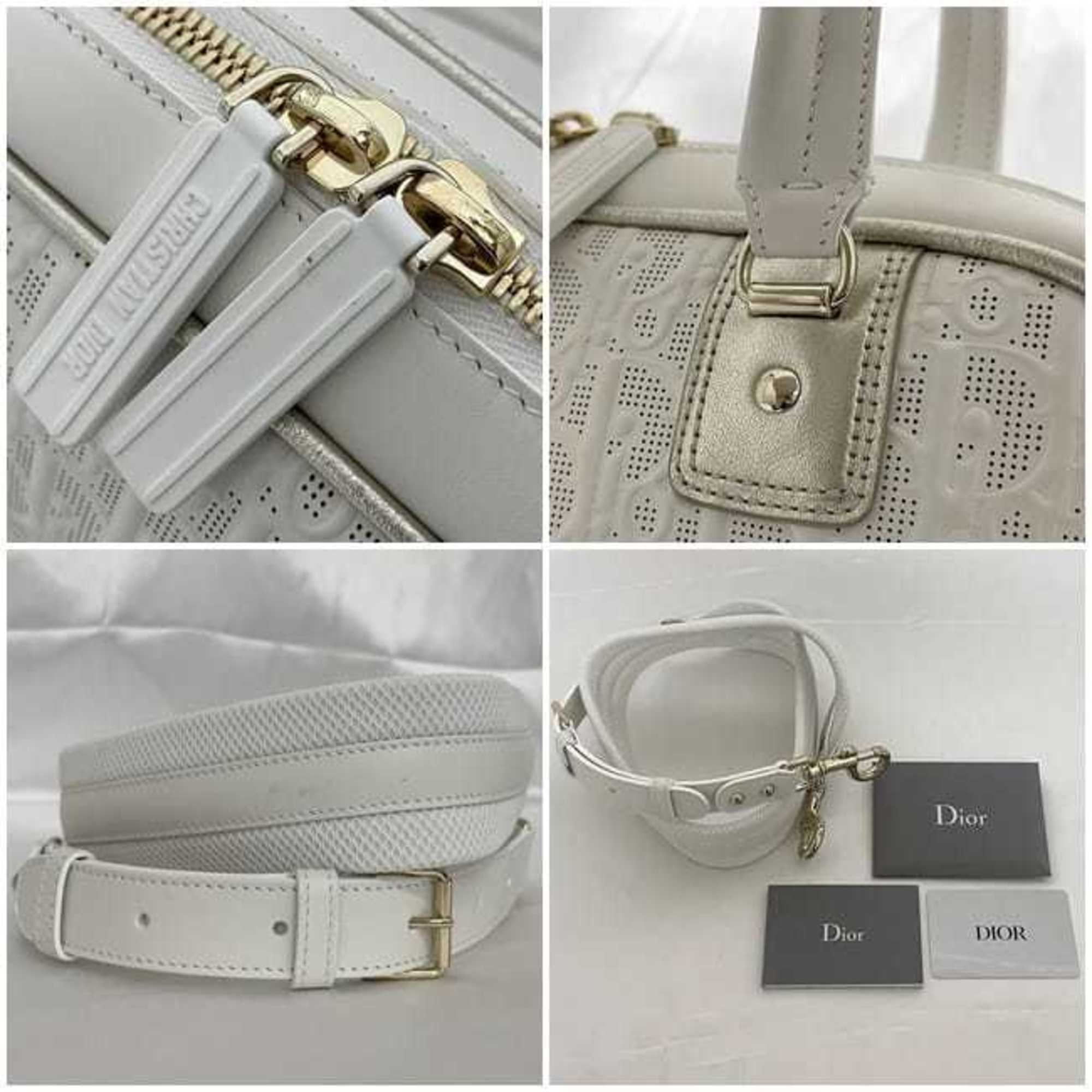 Christian Dior Trotter White Leather Rubber Boston Bag Handbag ()