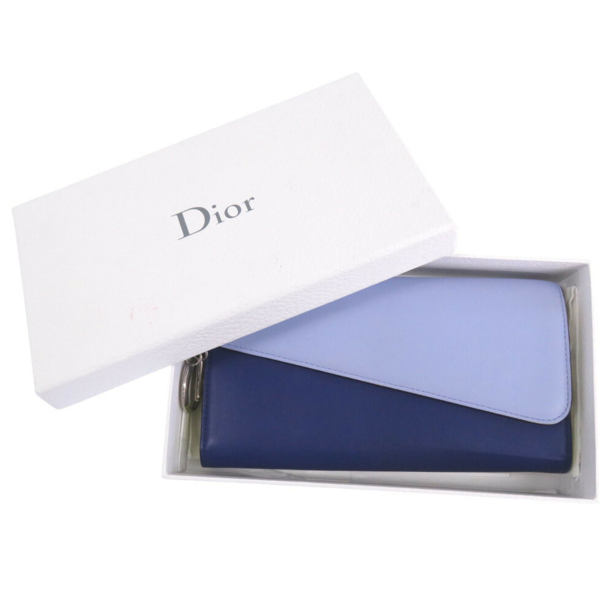 Christian Dior Blue Yellow Leather Long Wallet (Bi-Fold) ()