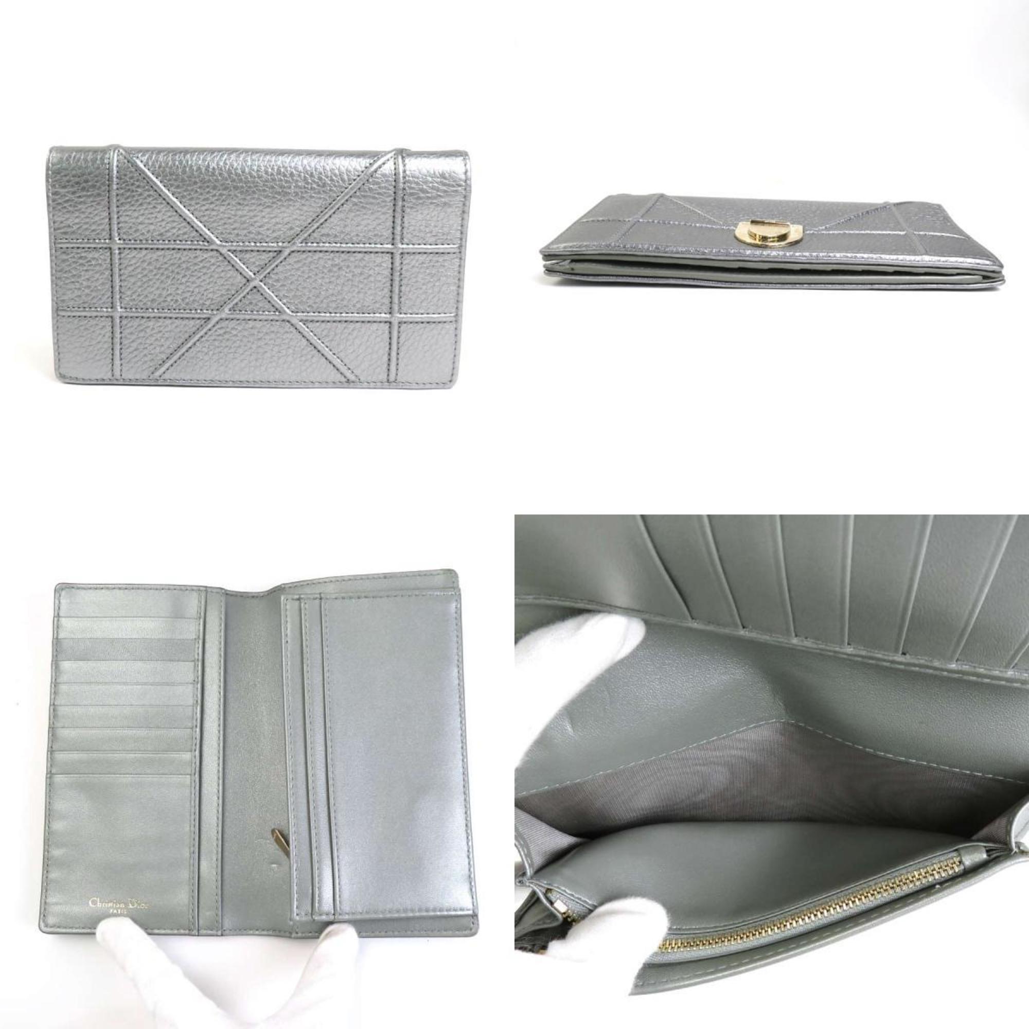 Christian Dior Silver Leather Long Wallet (Bi-Fold) ()