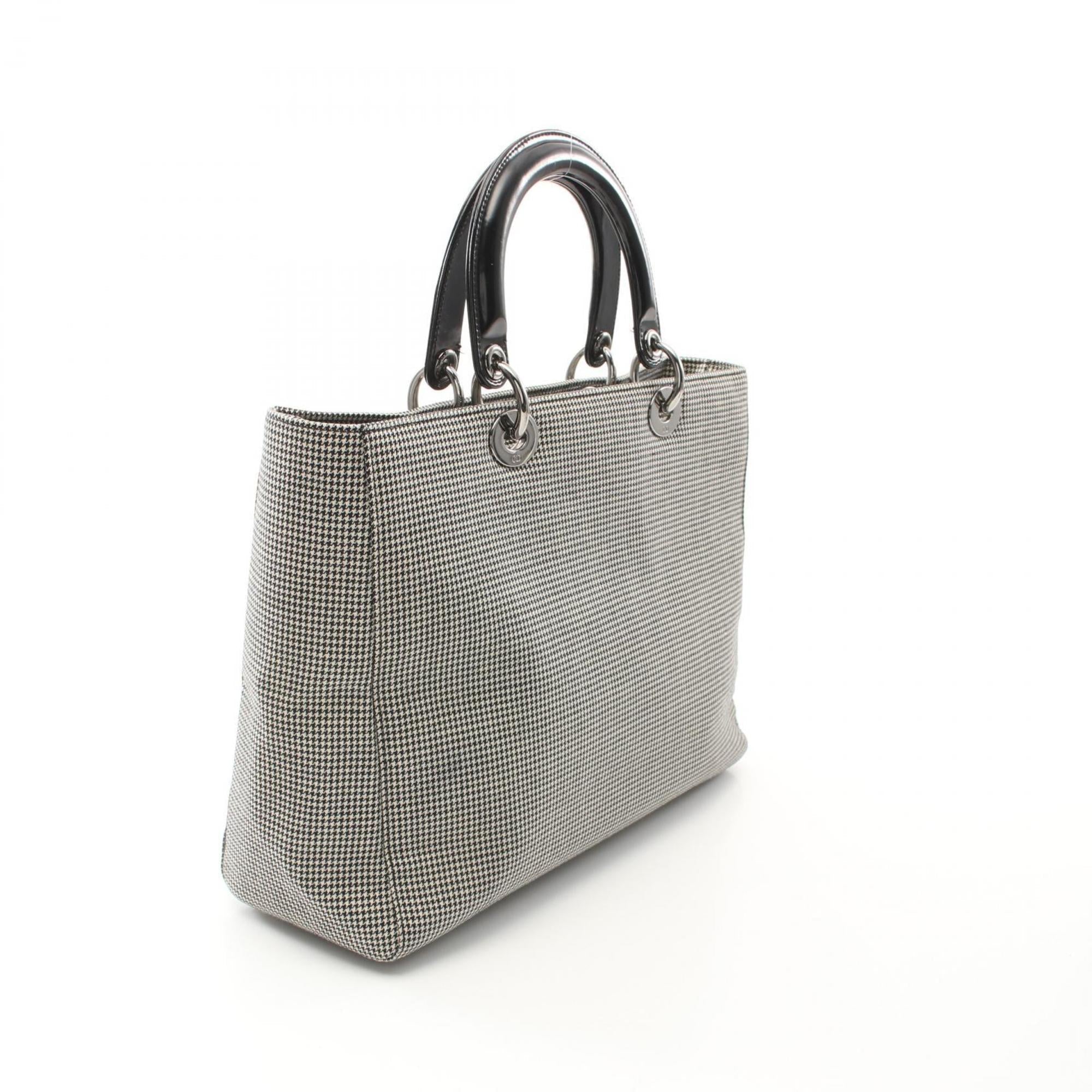 Christian Dior Black White Canvas Patent Leather Handbag ()