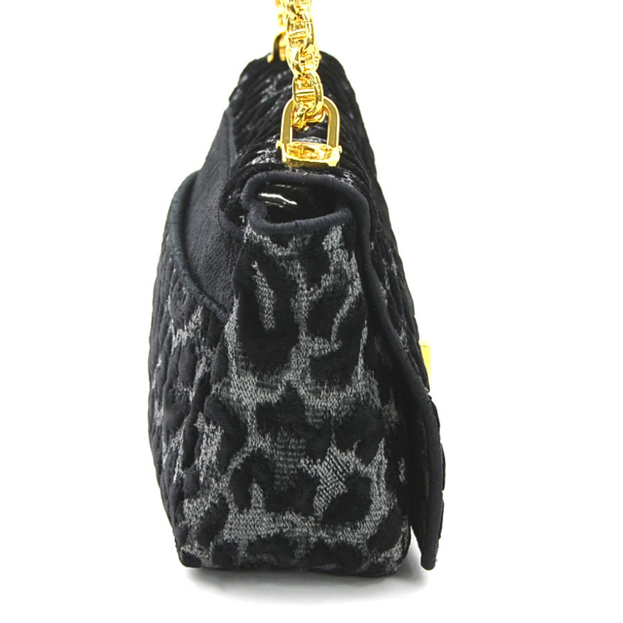 Christian Dior Black Gray Velvet Canvas Shoulder Bag ()