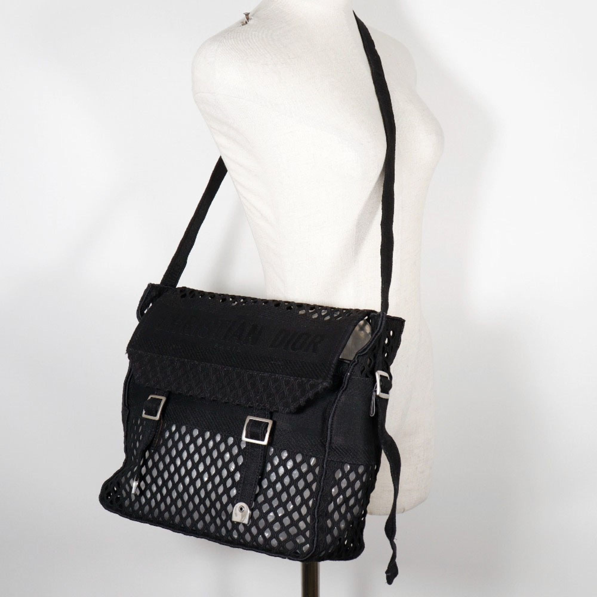 Christian Dior Black Mesh Messenger Bag Shoulder Bag ()
