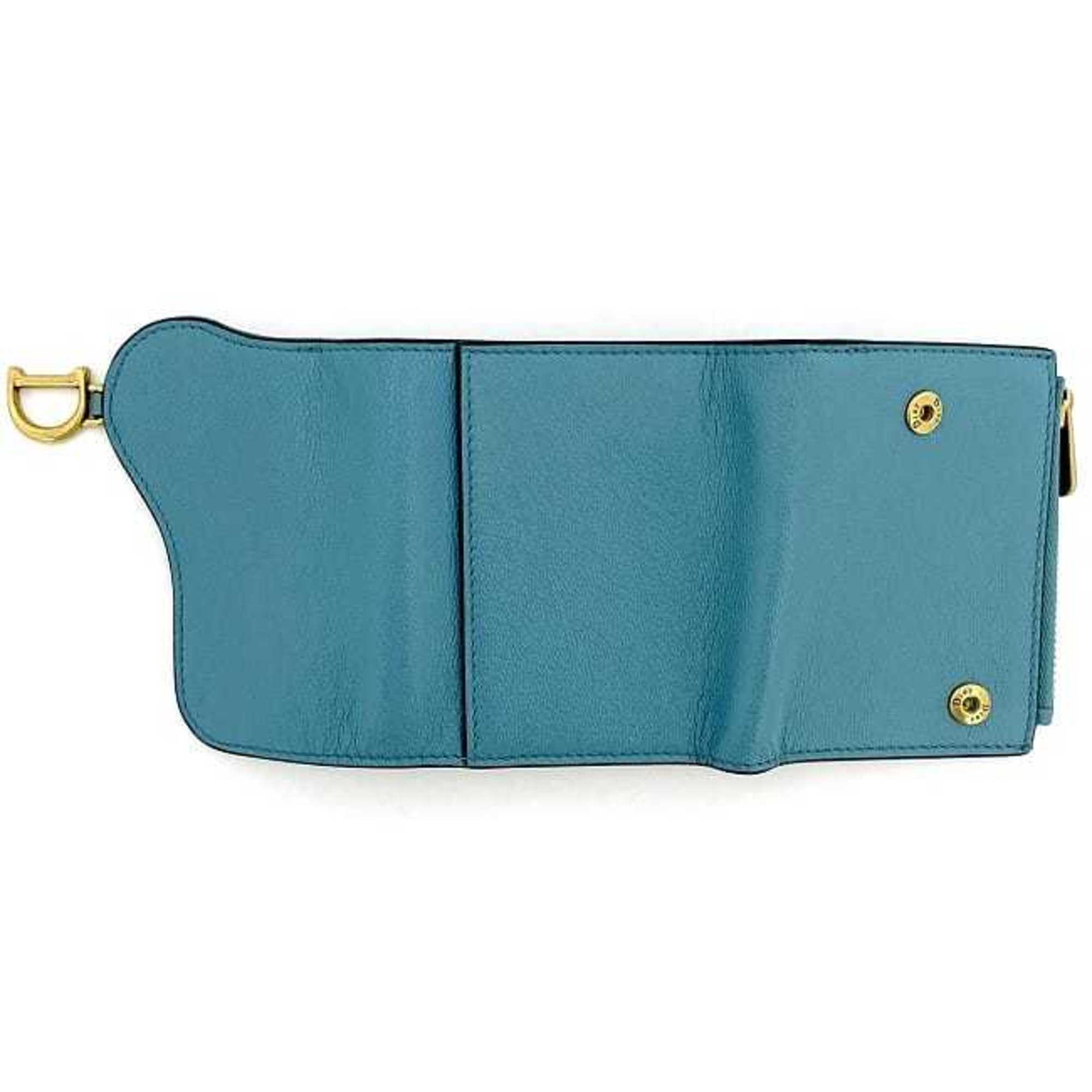 Christian Dior Blue Leather Wallet (Tri-Fold) ()