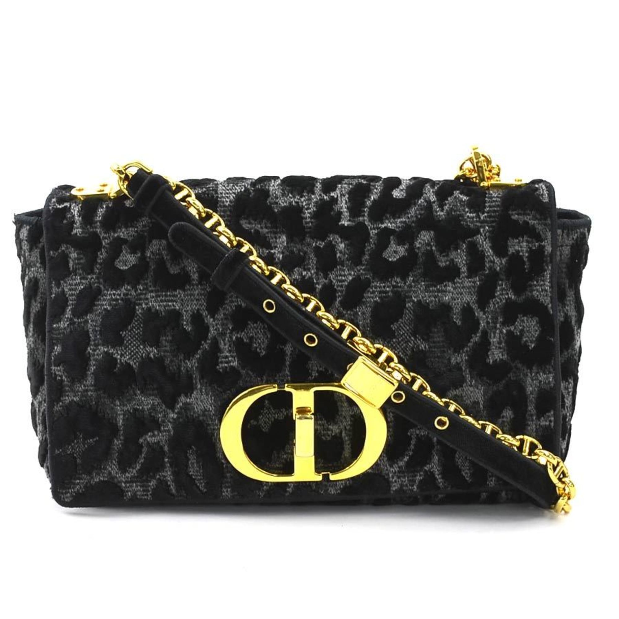 Christian Dior Black Gray Velvet Canvas Shoulder Bag ()