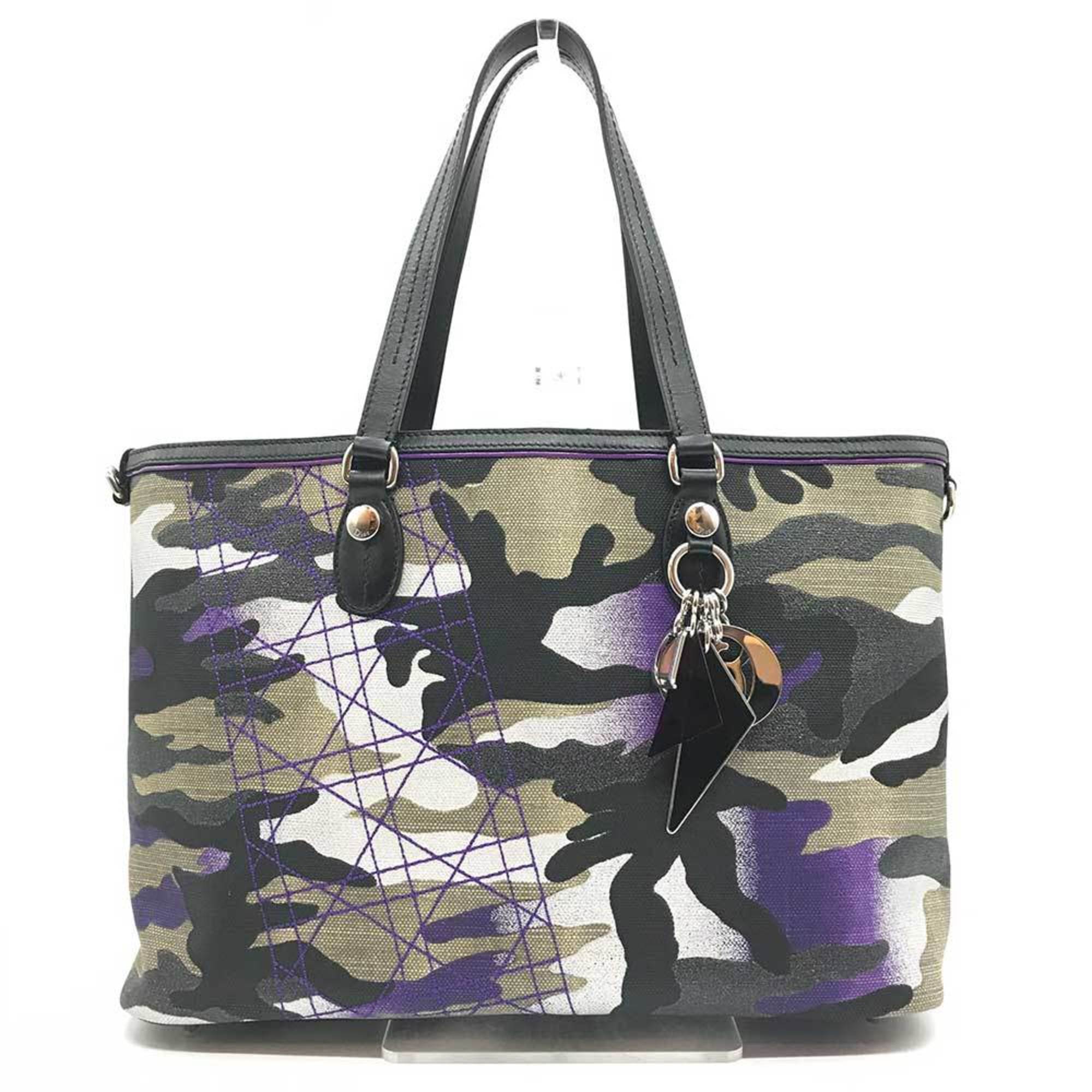 Christian Dior Camouflage Multi-Color Canvas Leather Tote Bag ()