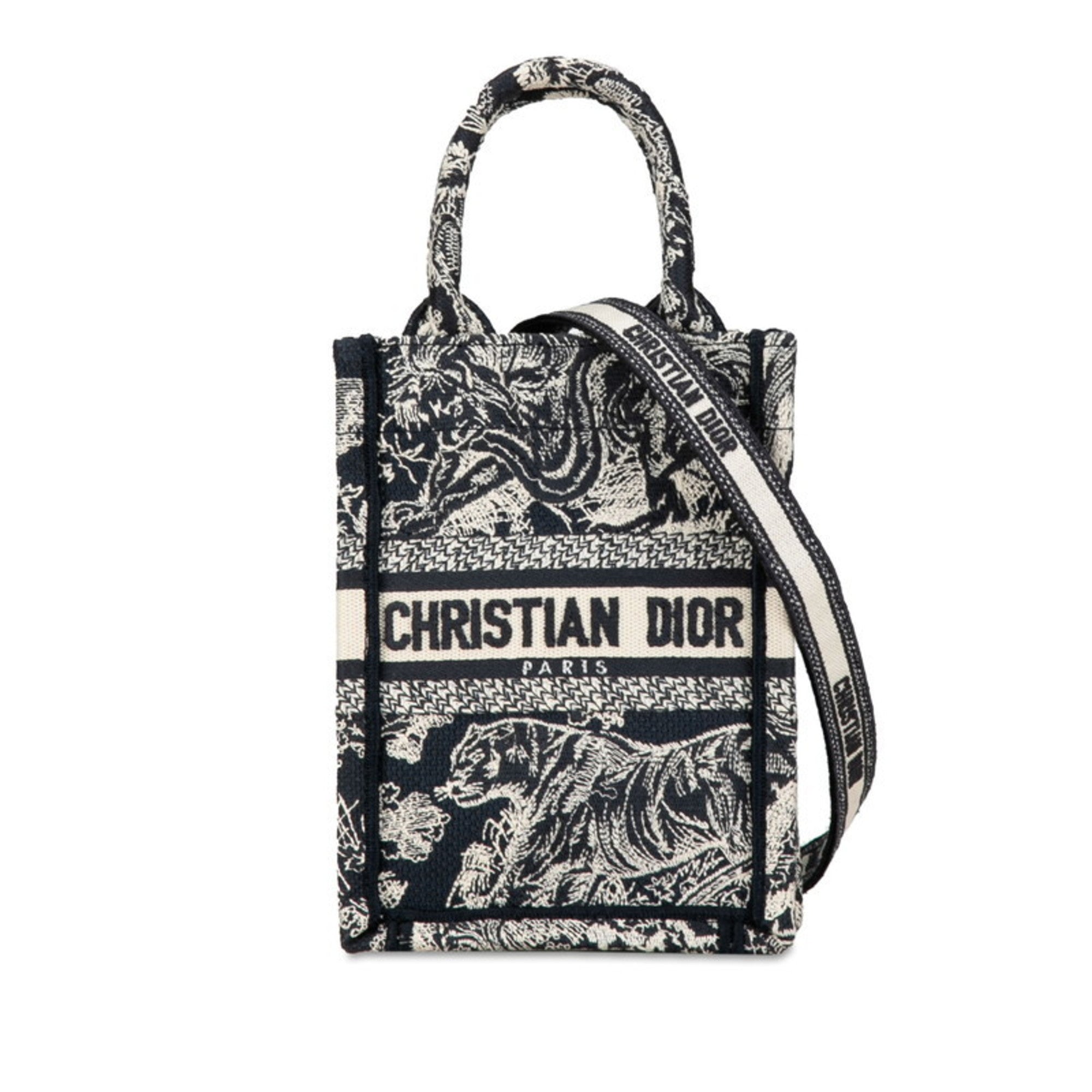 Christian Dior Navy White Jacquard Handbag Shoulder Bag ()