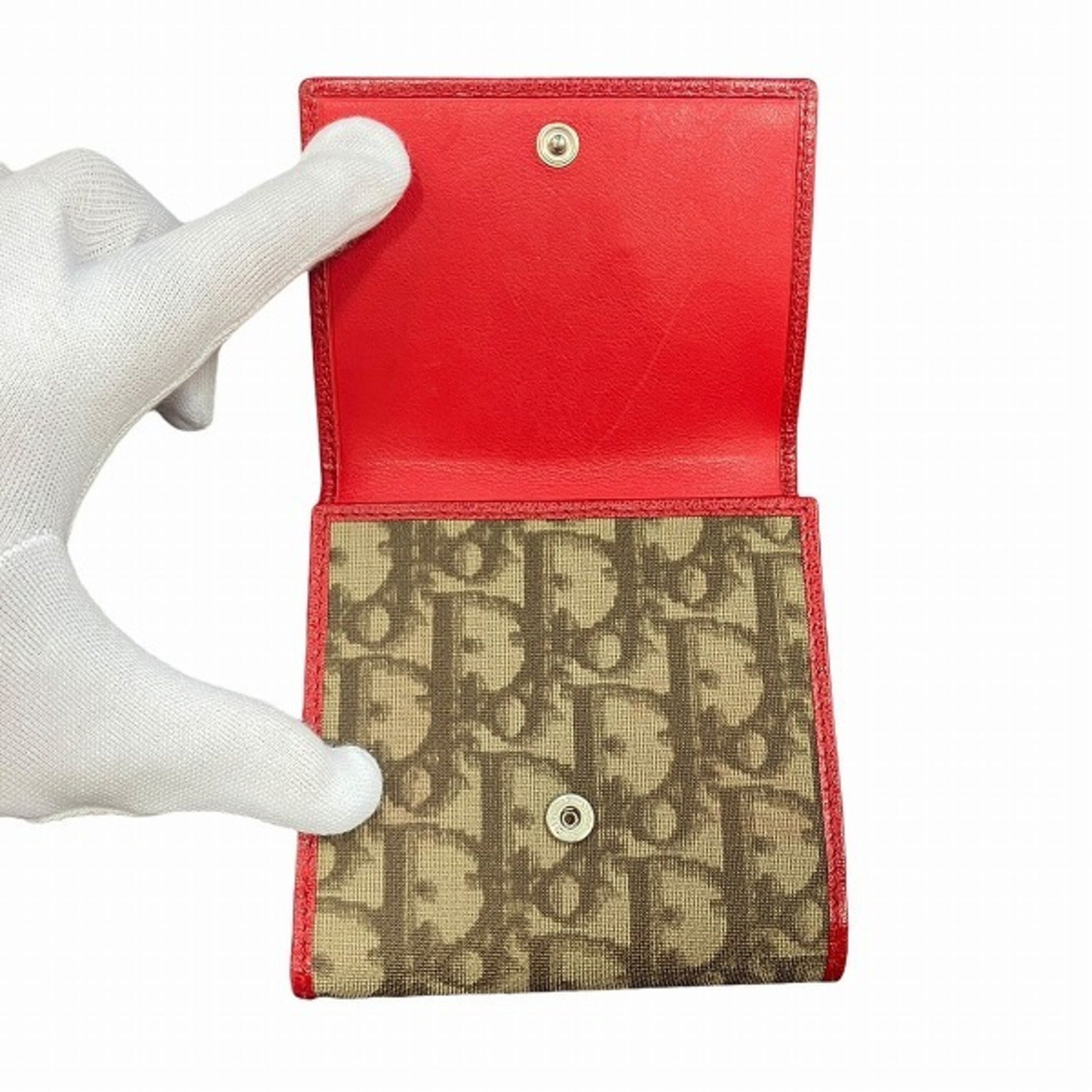 Christian Dior Trotter Beige Brown Red Color Pvc Leather Wallet (Bi-Fold) ()