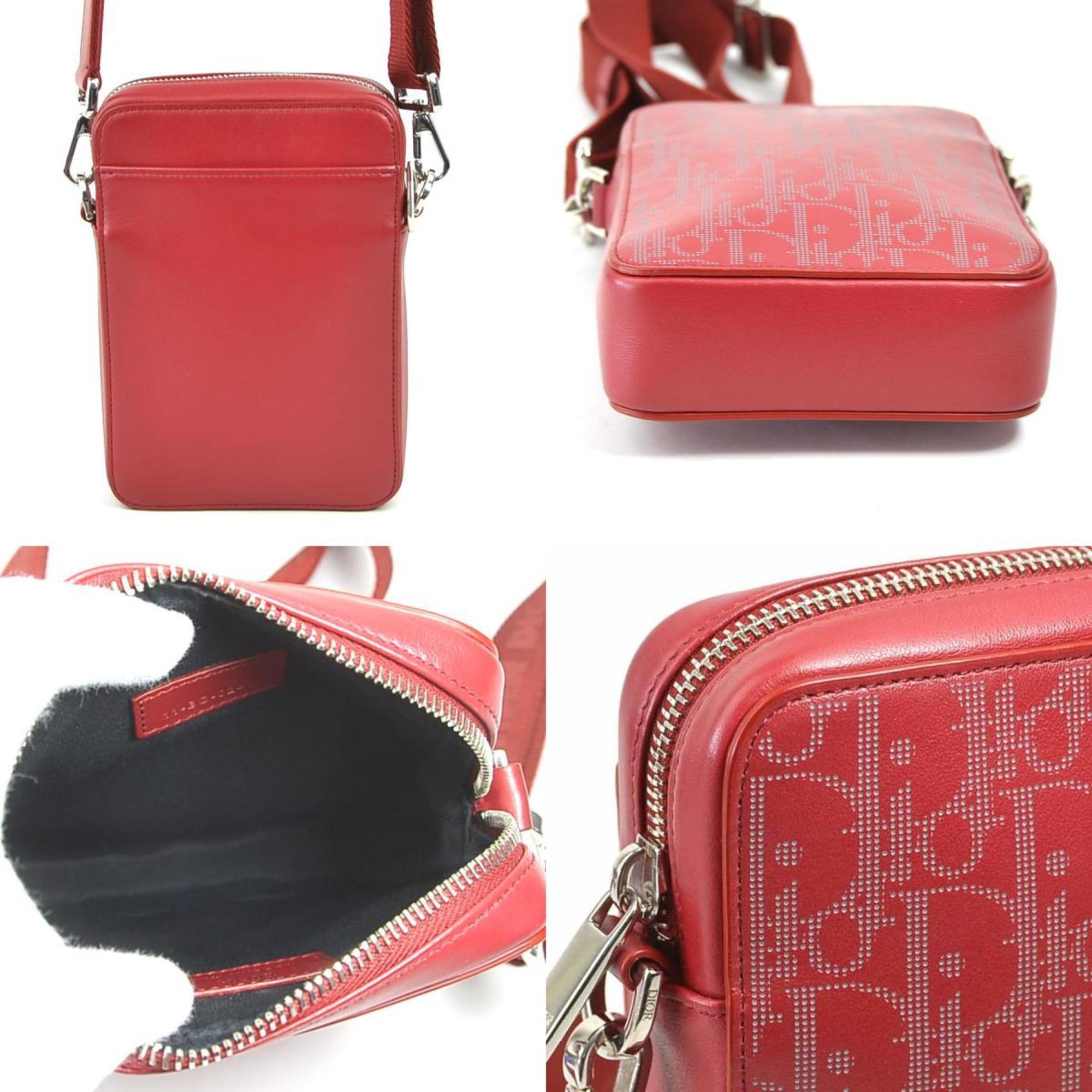 Christian Dior Dark Red Gray Leather Shoulder Bag ()