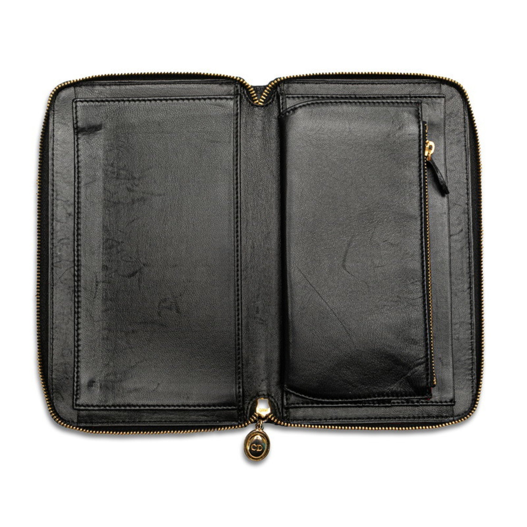 Christian Dior Black Leather Long Wallet (Bi-Fold) ()