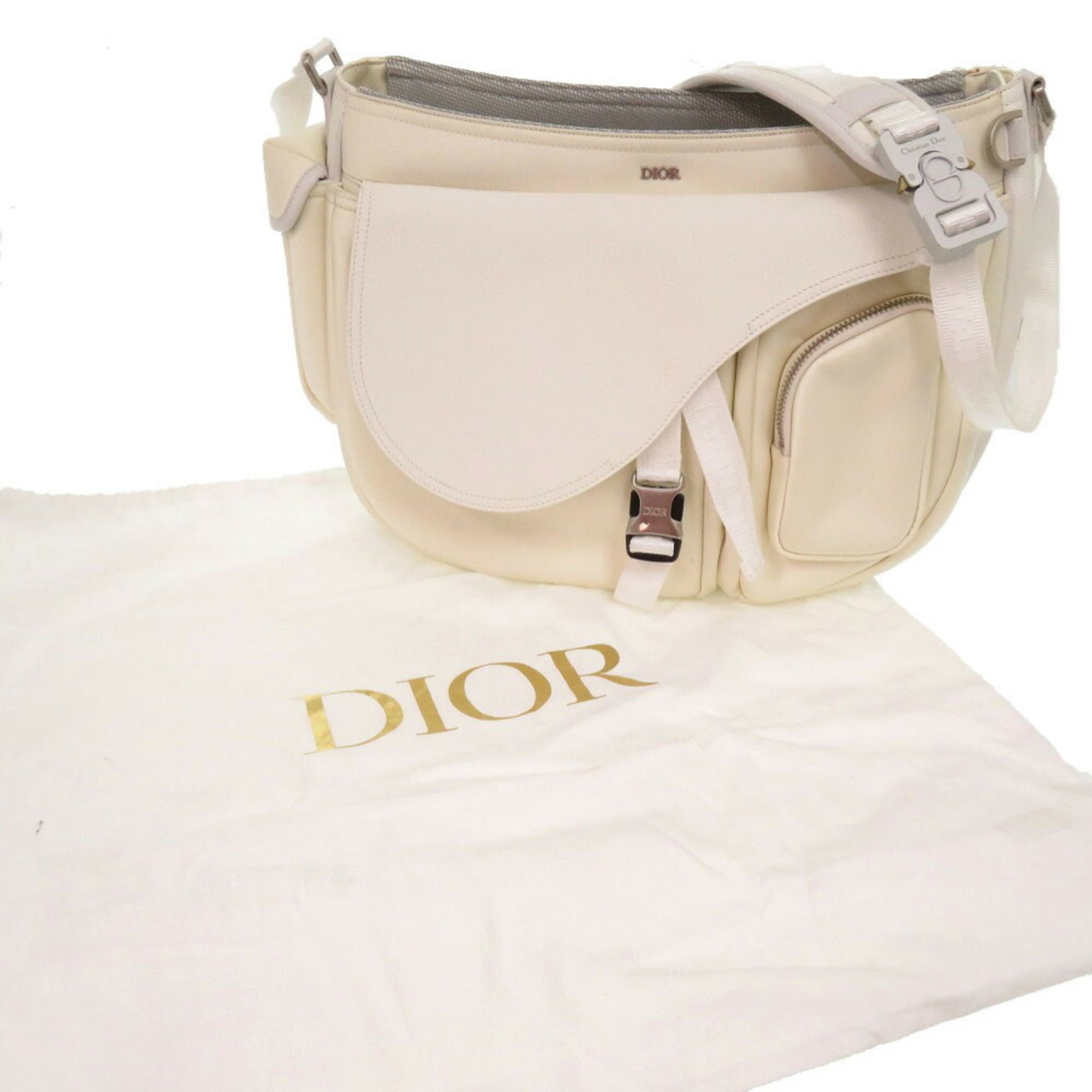 Christian Dior White Leather Nylon Shoulder Bag ()