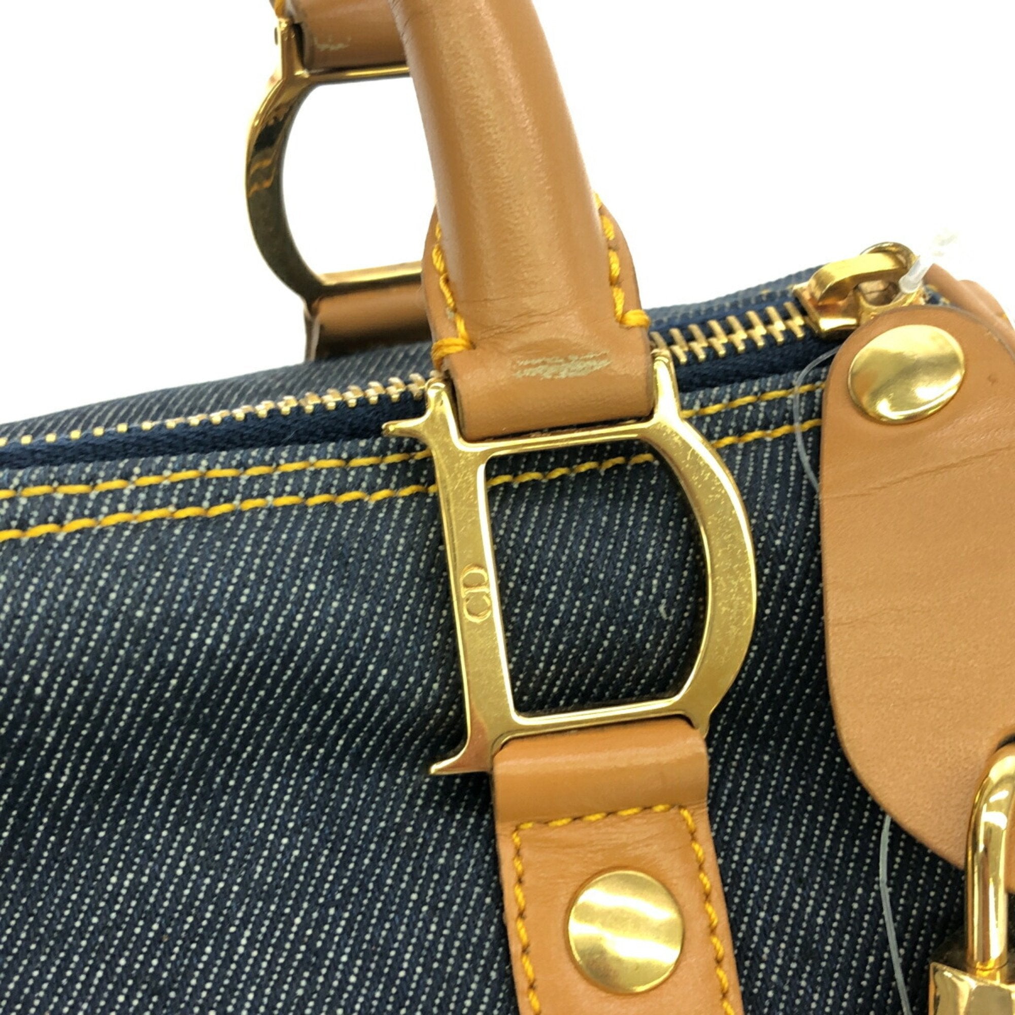 Christian Dior Blue Cotton Leather Boston Bag ()