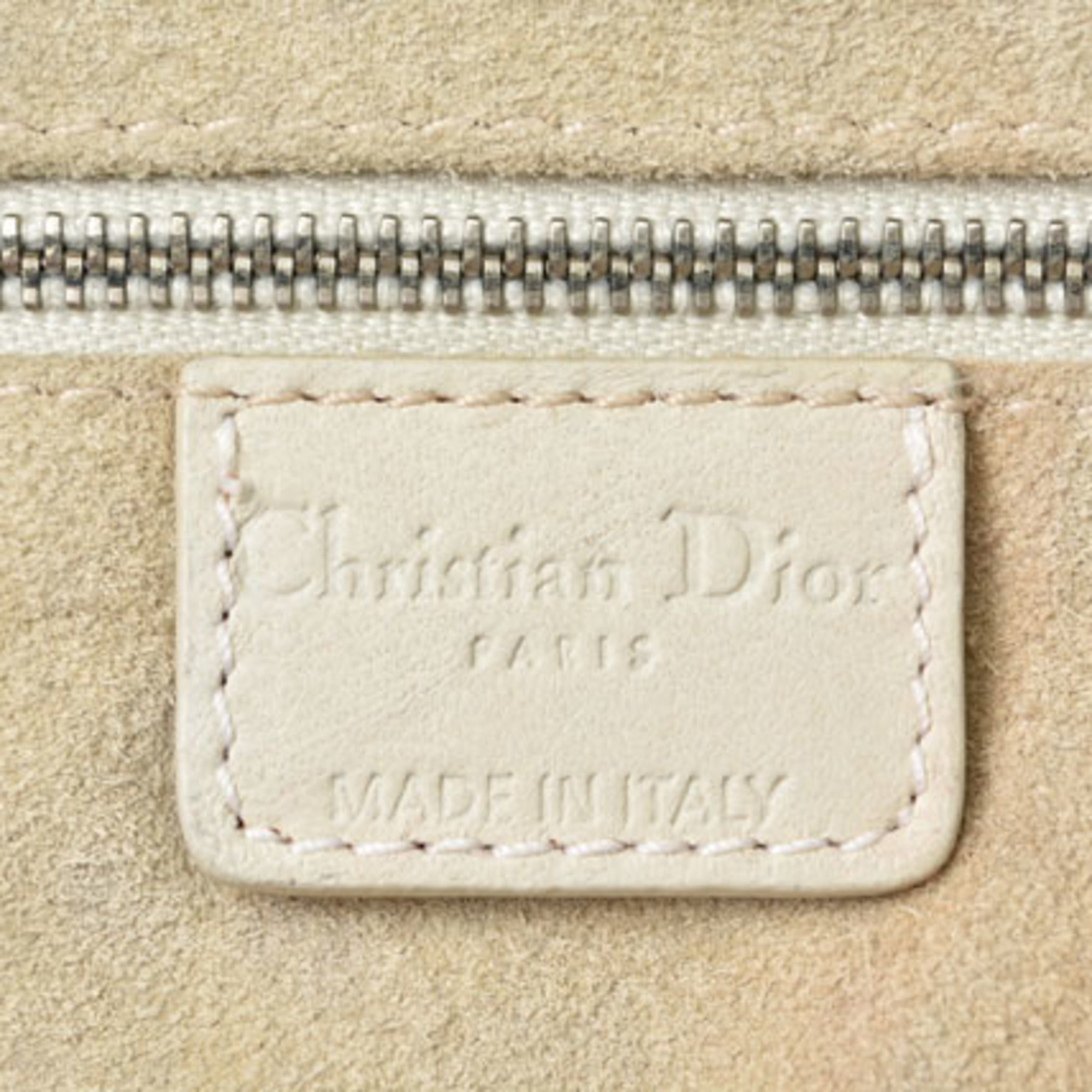 Christian Dior Lady Dior Silver White Leather Tote Bag ()