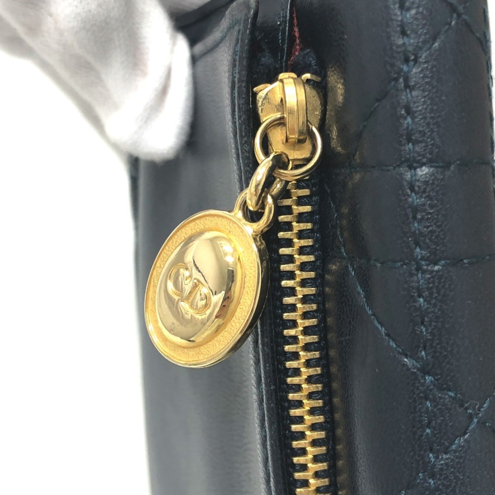 Christian Dior Cannage/Lady Dior Navy Leather Coin Purse/Coin Case ()