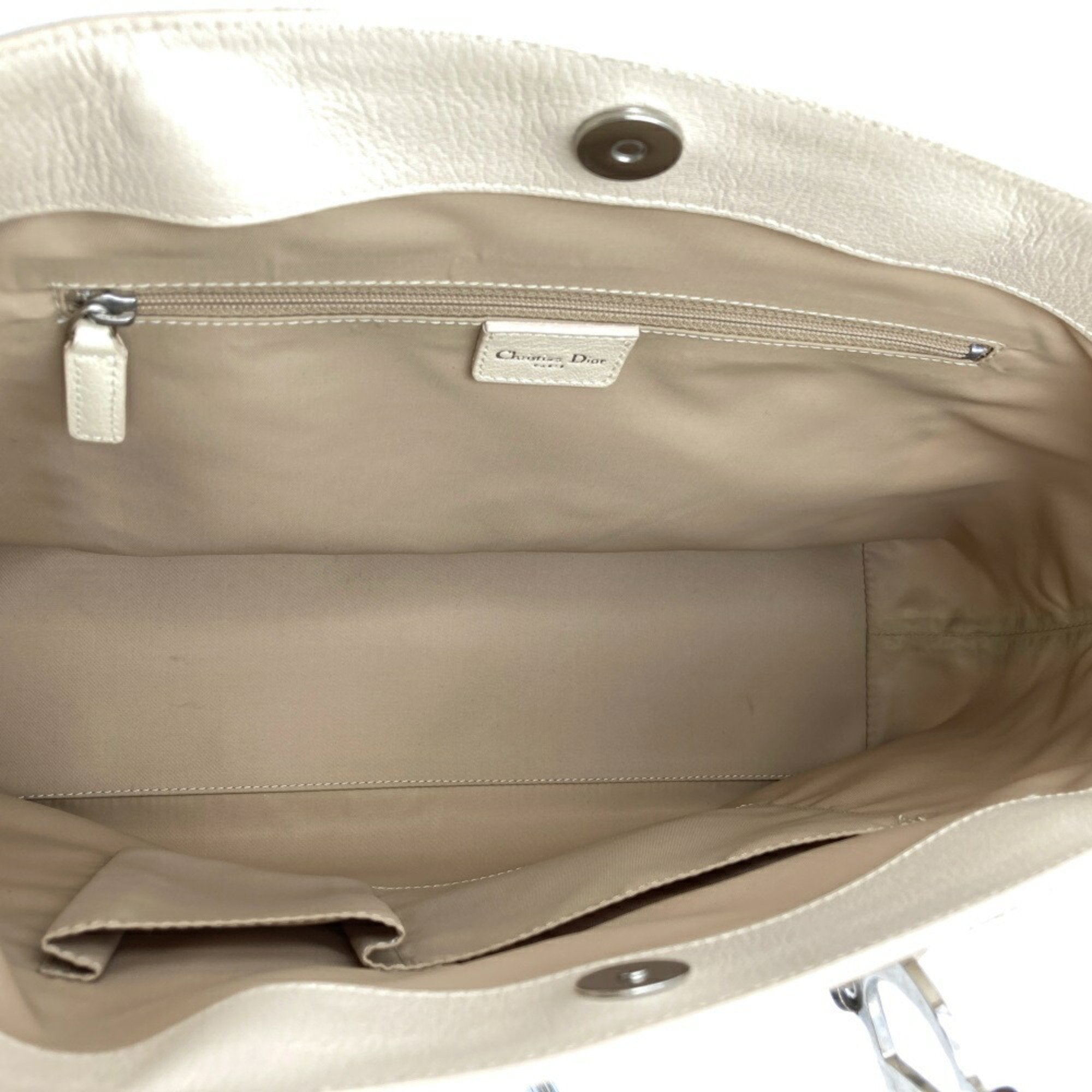 Christian Dior Beige Ivory White Canvas Leather Tote Bag ()