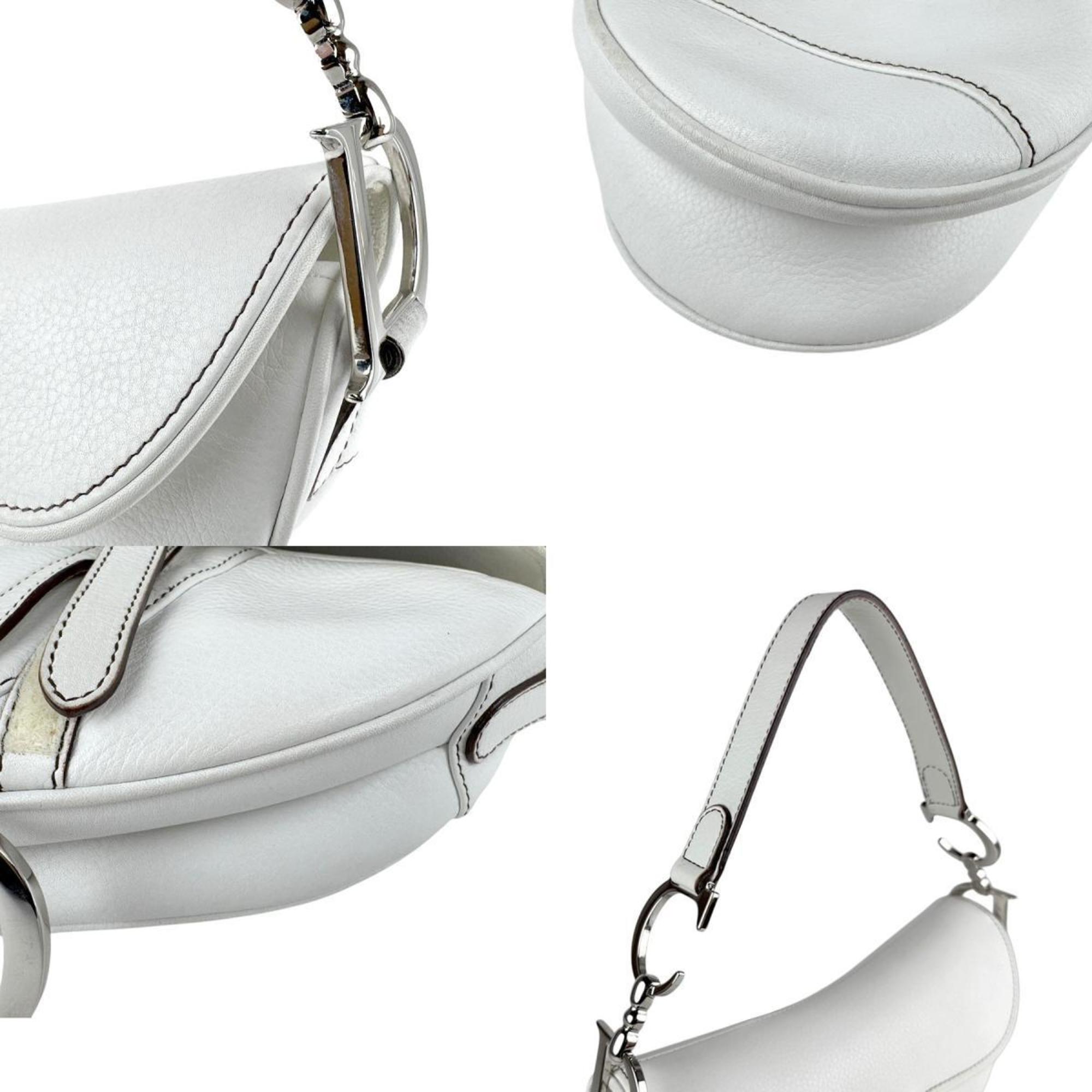 Christian Dior White Leather Saddle Bag Shoulder Bag ()