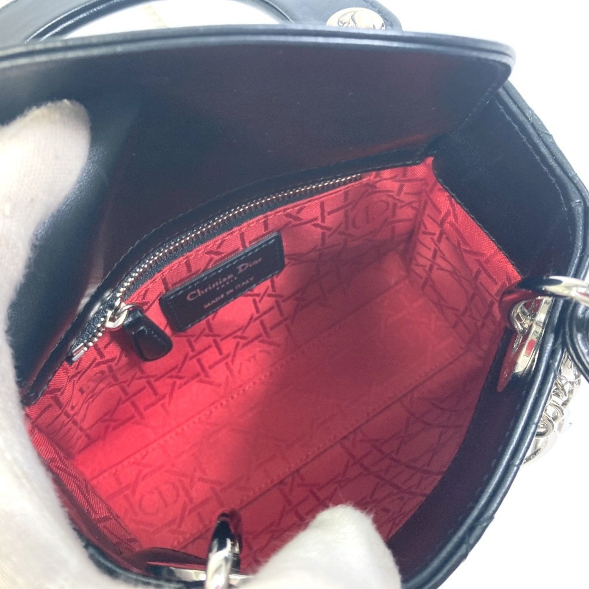 Christian Dior Lady Dior Black Leather Shoulder Bag ()