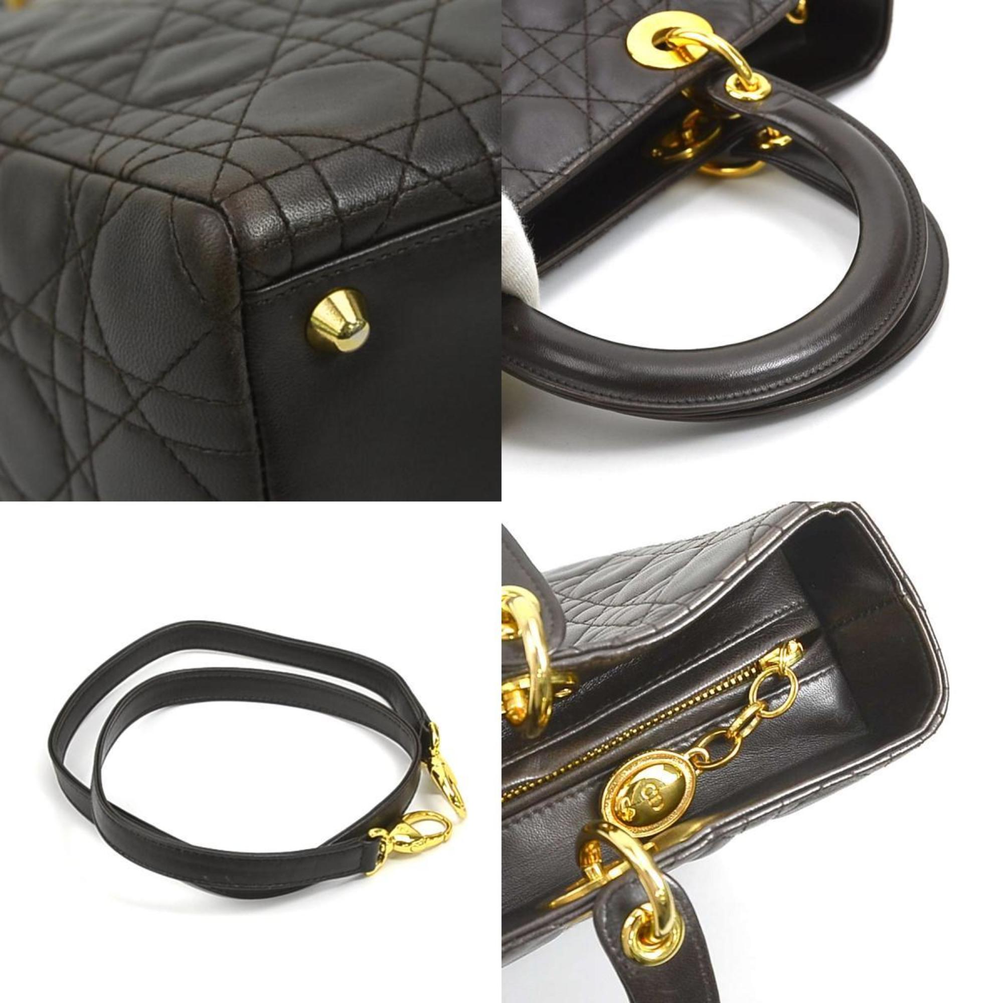 Christian Dior Dark Brown Leather Handbag Shoulder Bag ()
