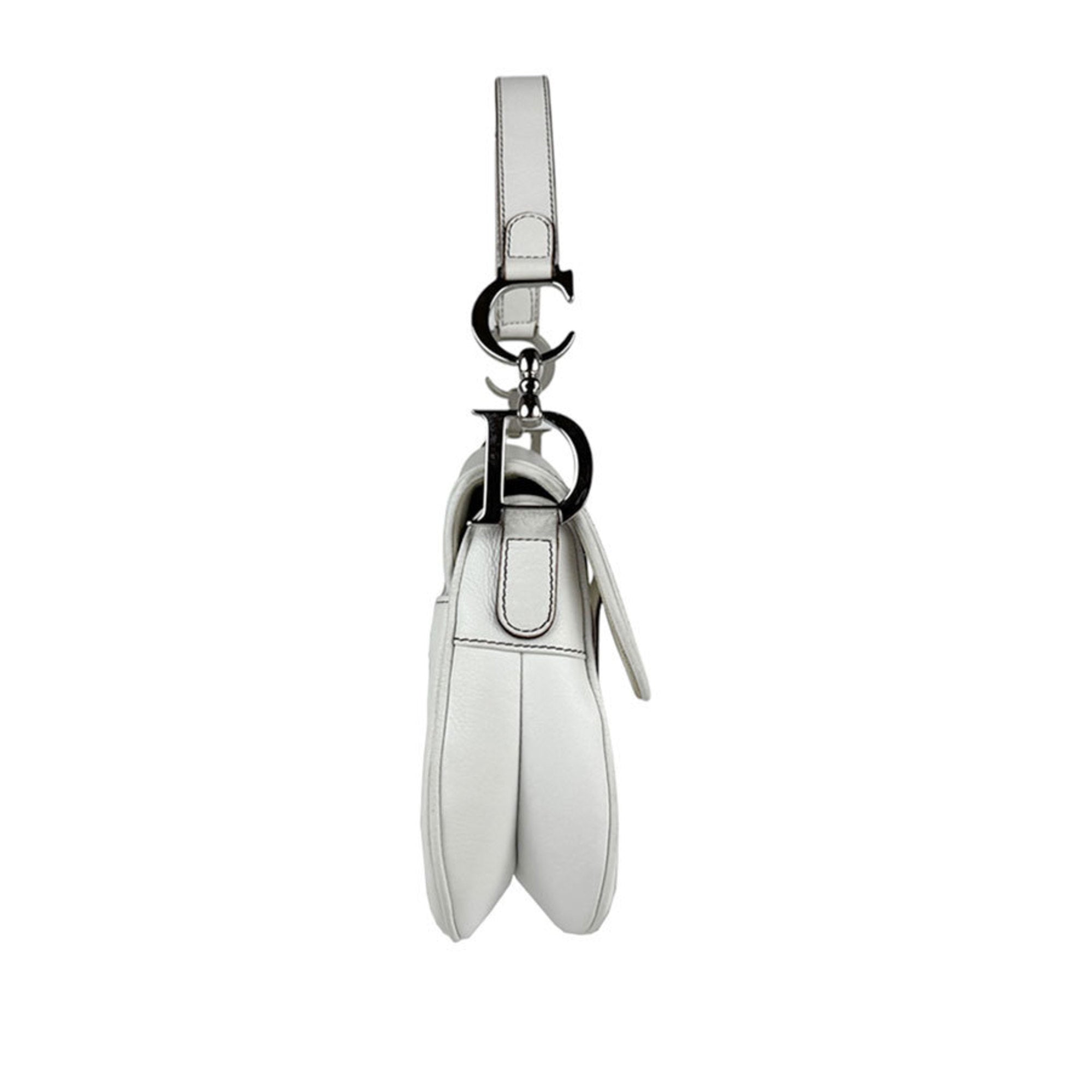 Christian Dior White Leather Saddle Bag Shoulder Bag ()