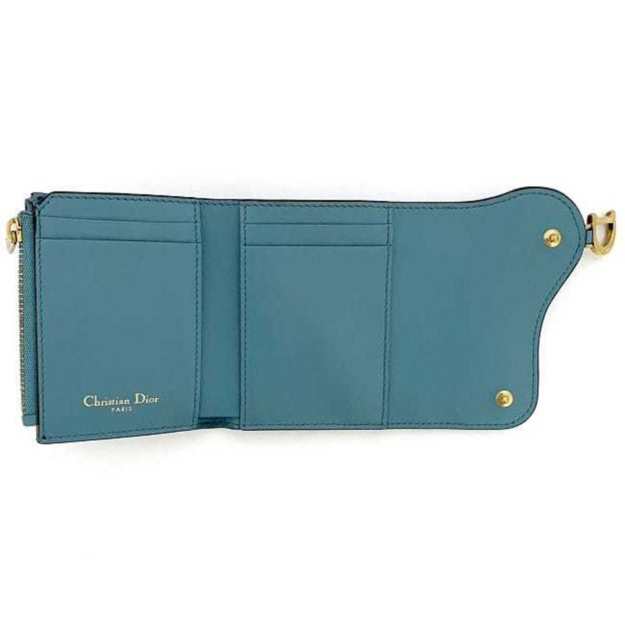Christian Dior Blue Leather Wallet (Tri-Fold) ()
