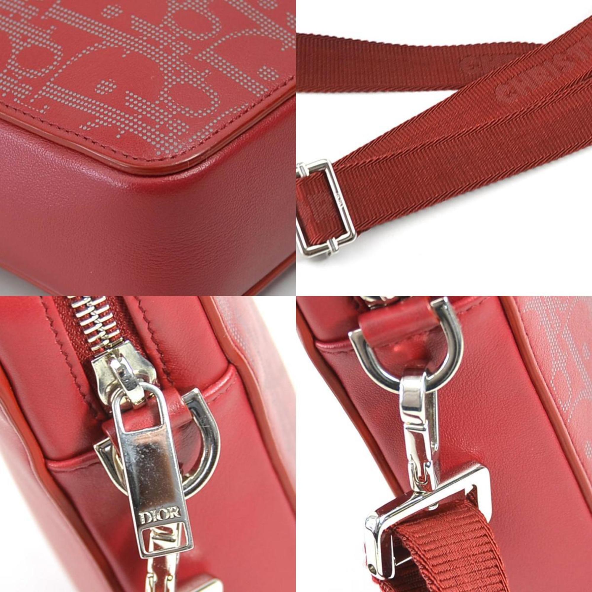 Christian Dior Dark Red Gray Leather Shoulder Bag ()