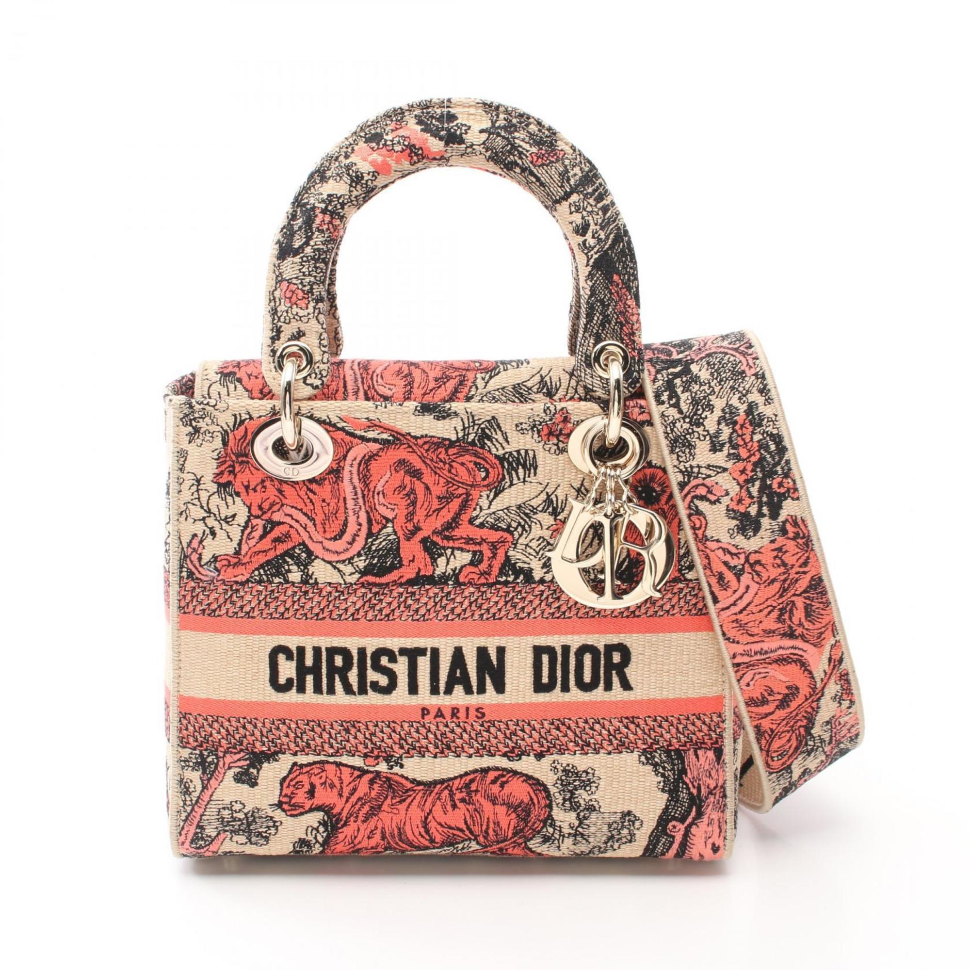 Christian Dior Beige Red Color Canvas Handbag ()