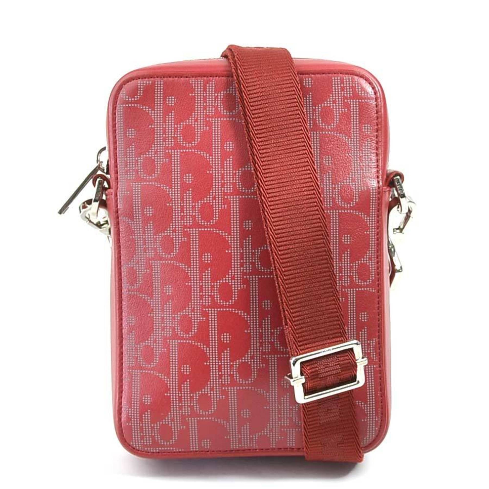 Christian Dior Dark Red Gray Leather Shoulder Bag ()
