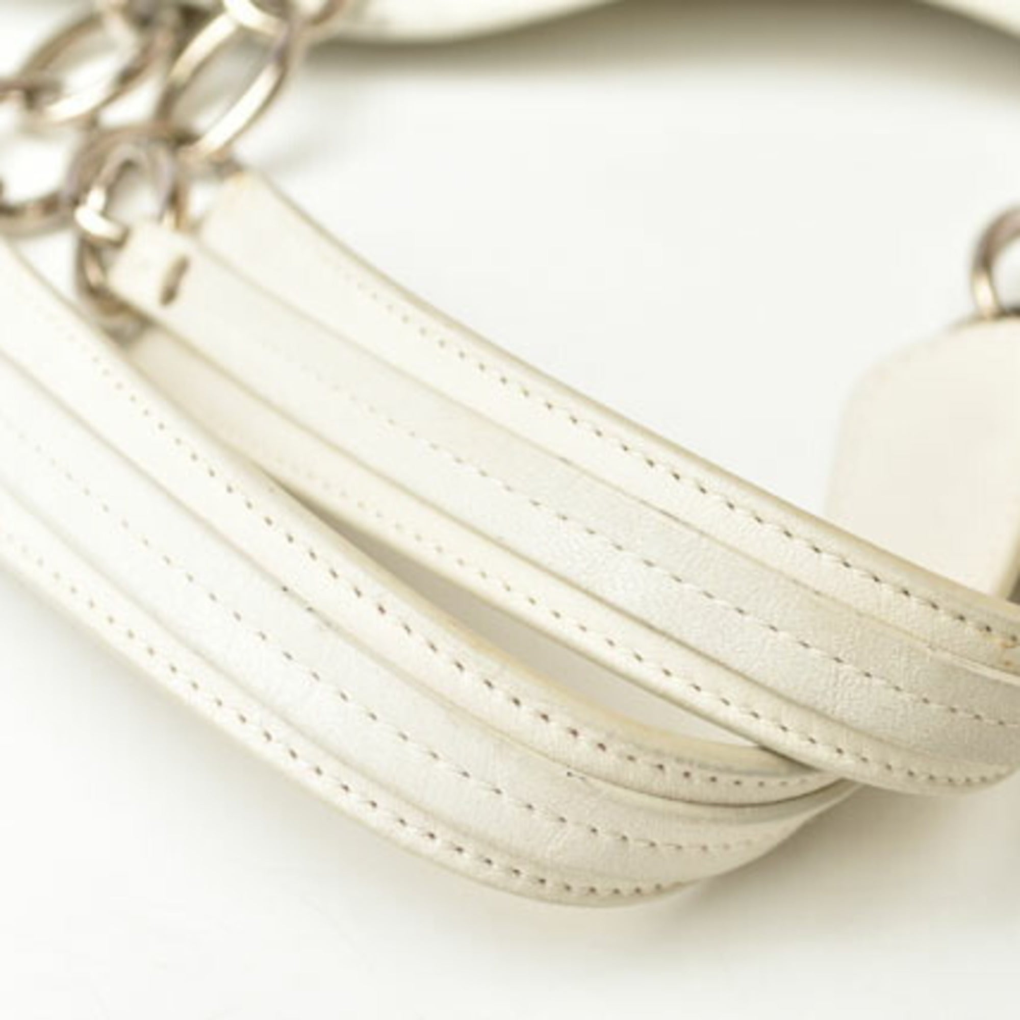 Christian Dior Lady Dior Silver White Leather Tote Bag ()