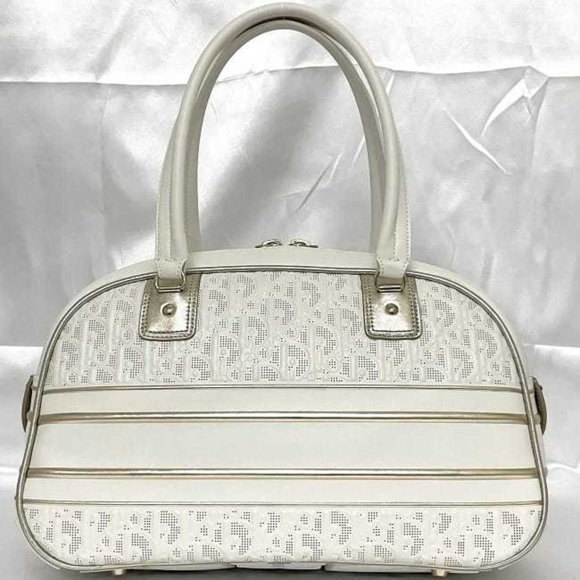 Christian Dior Trotter White Leather Rubber Boston Bag Handbag ()