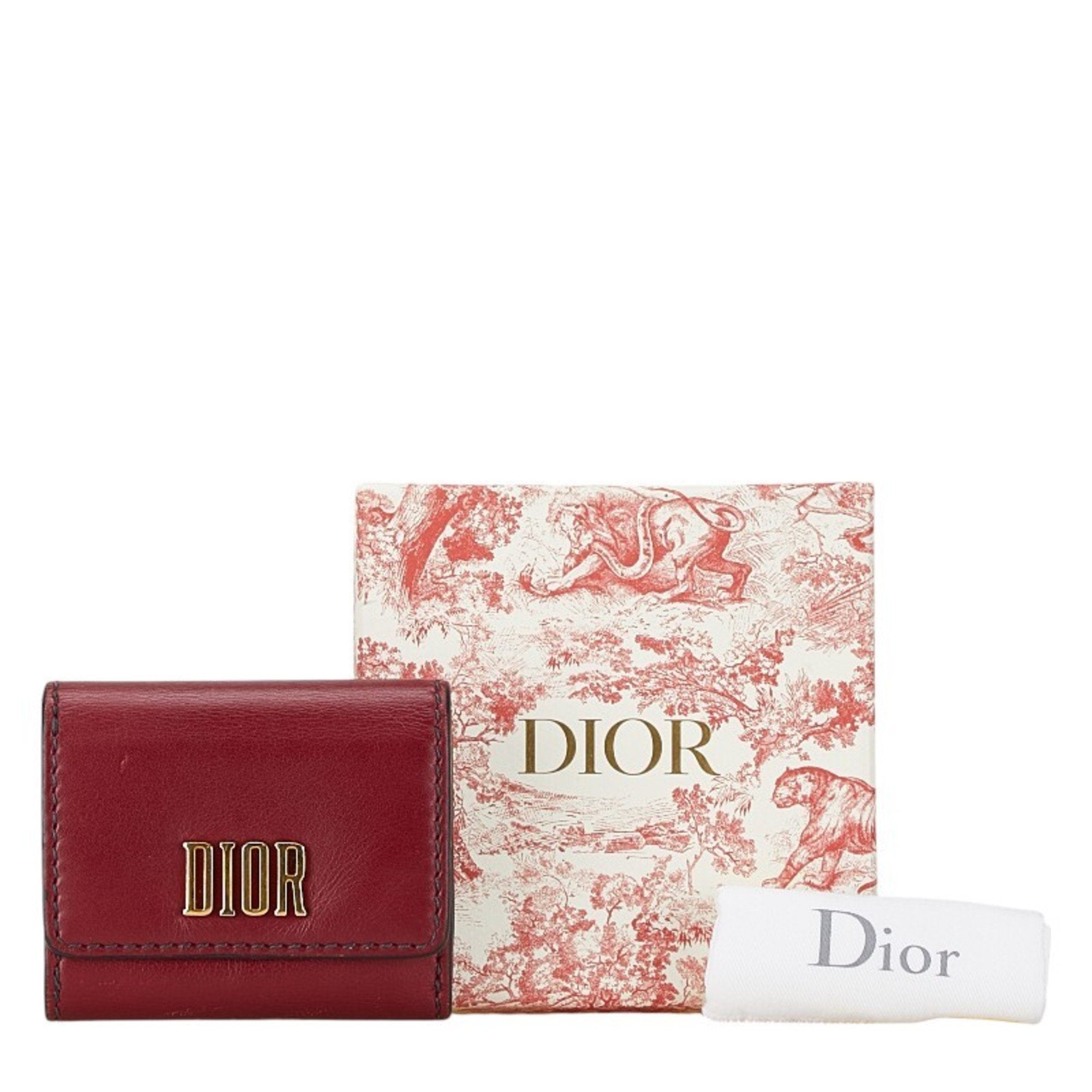 Christian Dior Red Color Wine Leather Wallet (Tri-Fold) ()