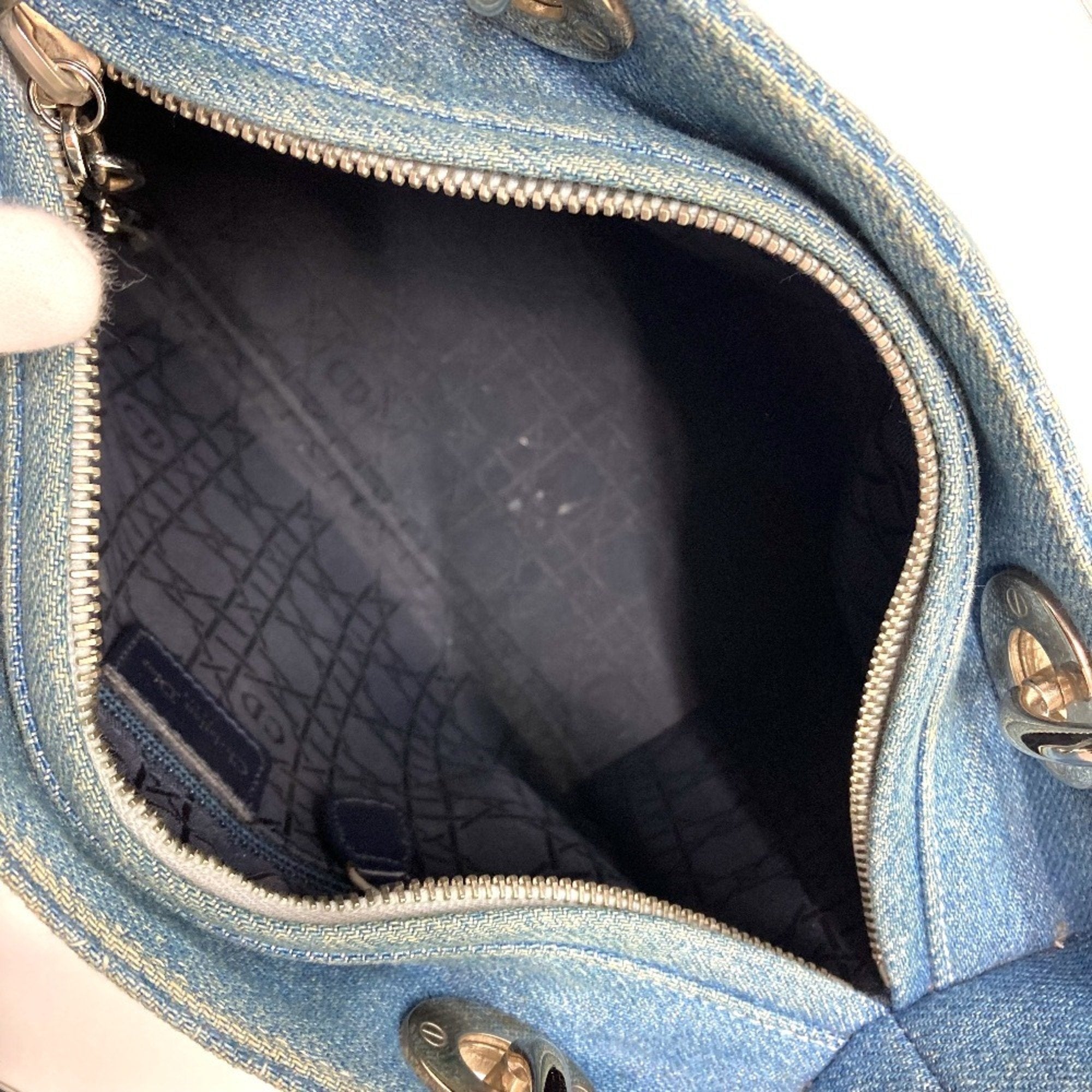 Christian Dior Lady Dior Blue Denim Handbag Shoulder Bag ()