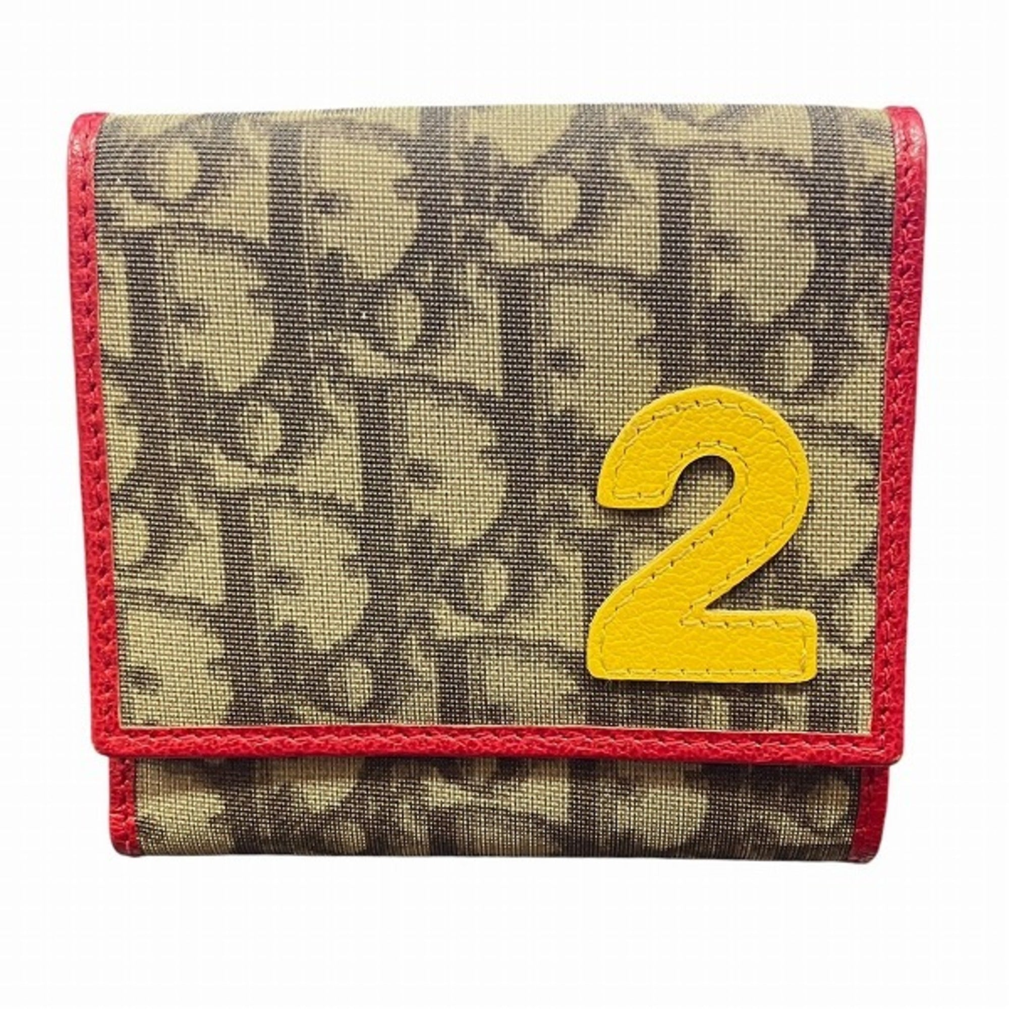 Christian Dior Trotter Beige Brown Red Color Pvc Leather Wallet (Bi-Fold) ()