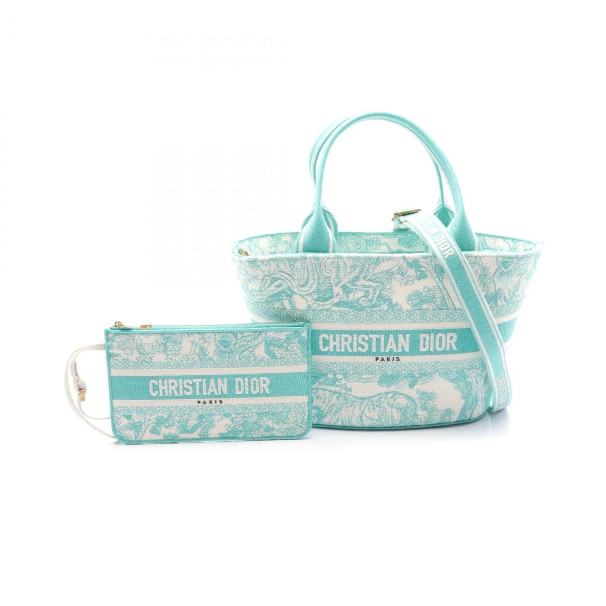Christian Dior Green Green White Canvas Pouch Tote Bag ()