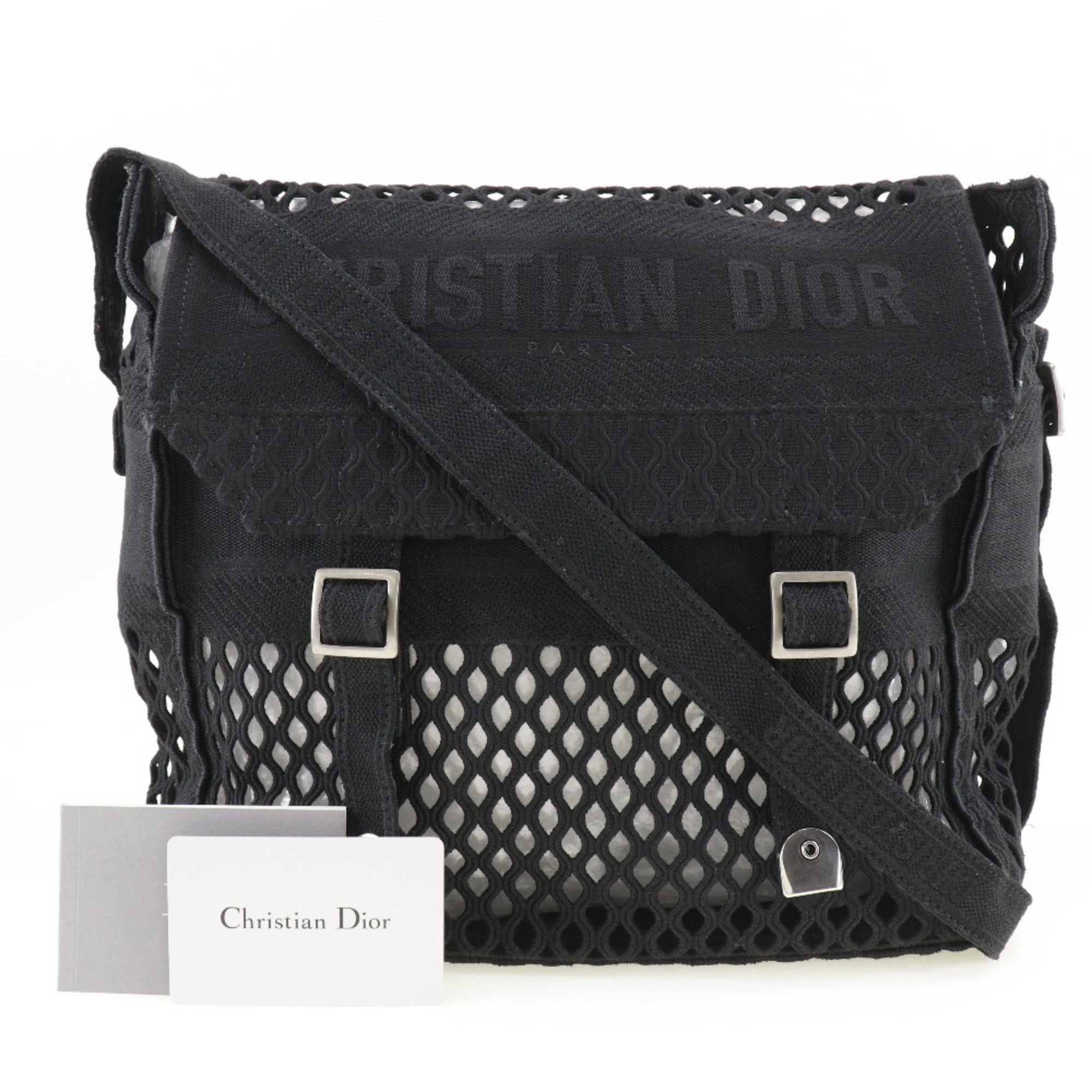 Christian Dior Black Mesh Messenger Bag Shoulder Bag ()