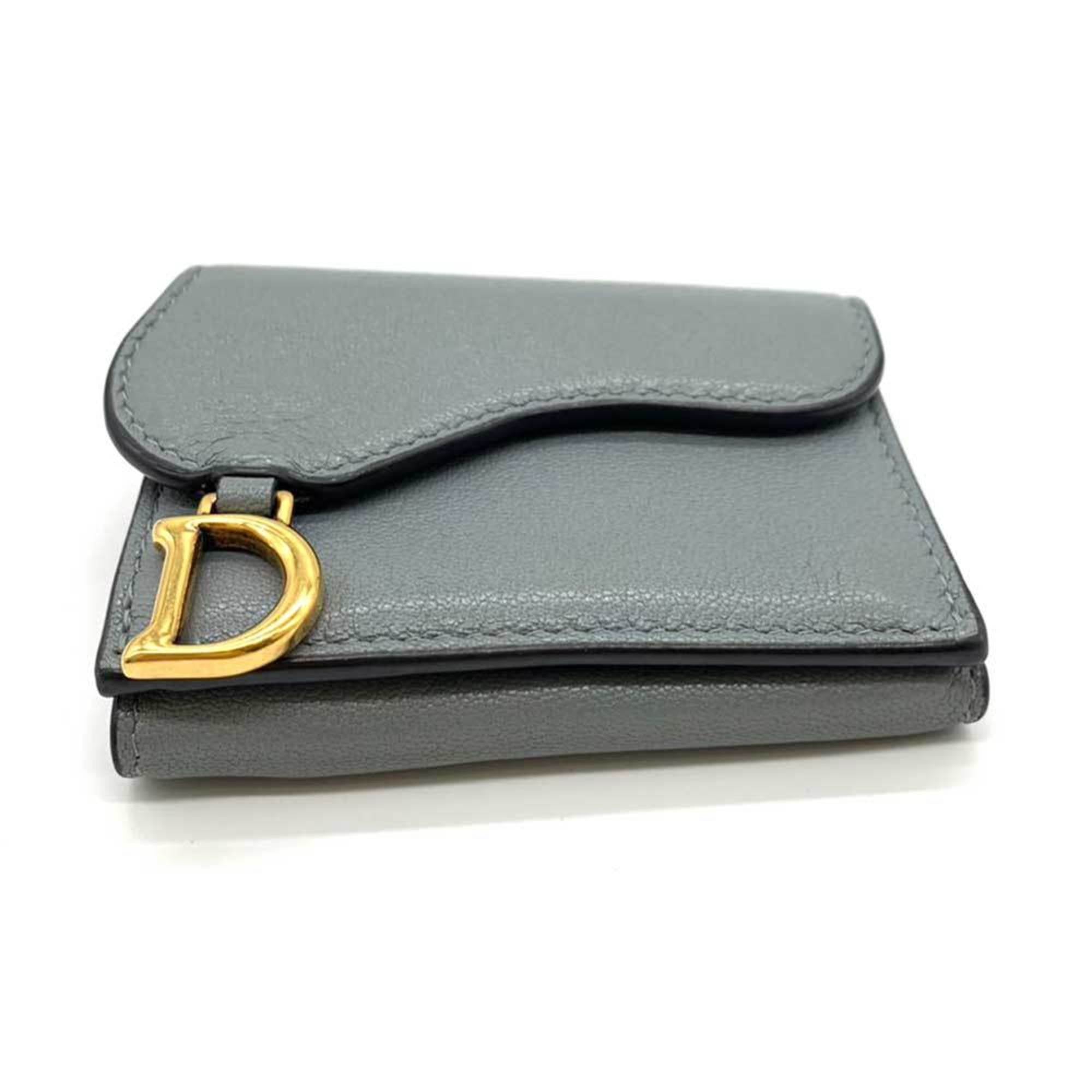 Christian Dior Gray Leather Wallet (Tri-Fold) ()