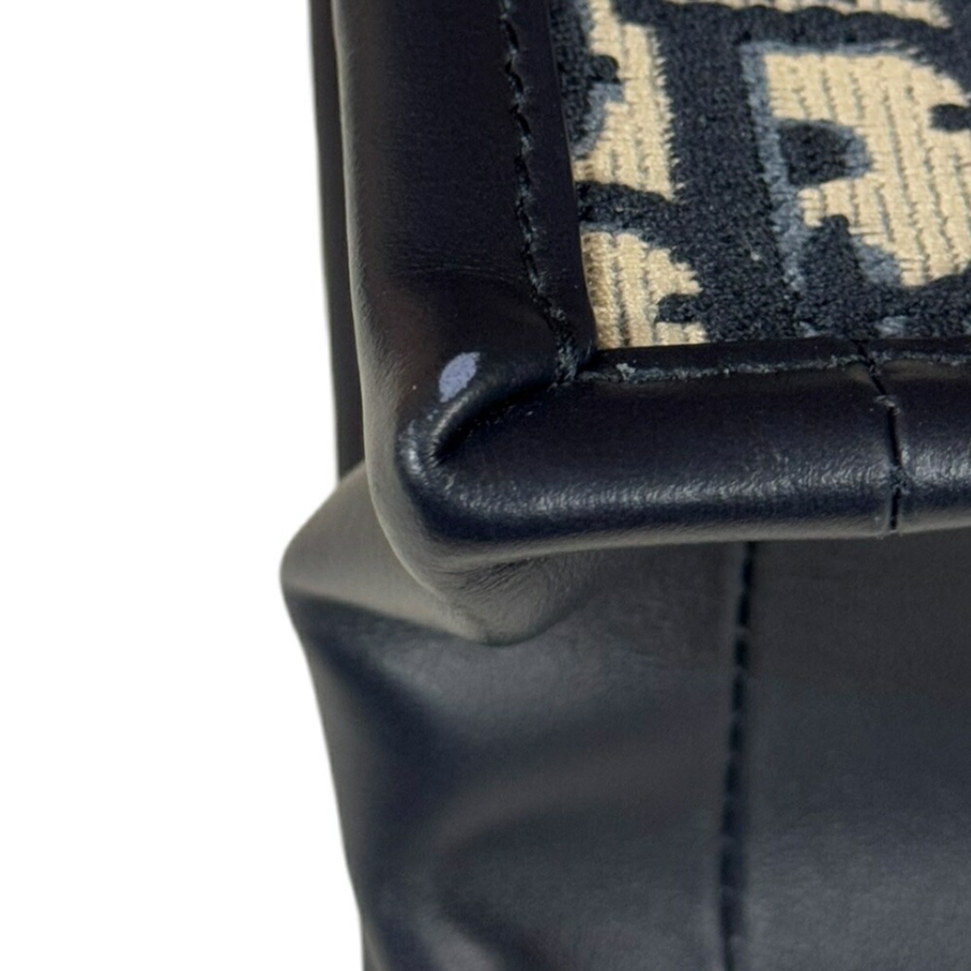 Christian Dior Navy Canvas Leather Handbag Shoulder Bag ()