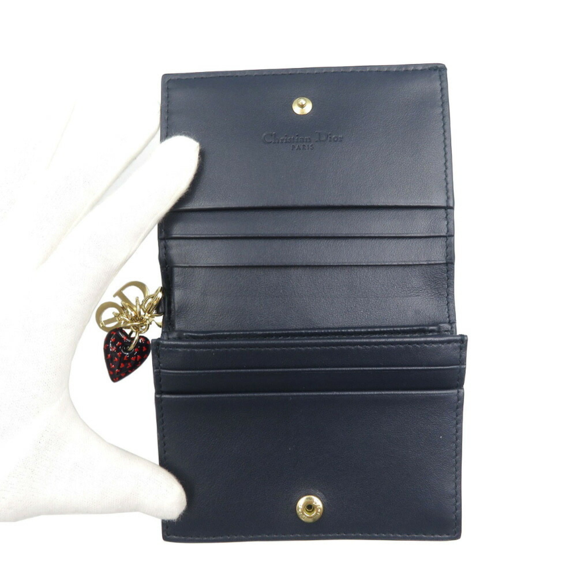 Christian Dior Navy Red Color Leather Wallet (Bi-Fold) ()