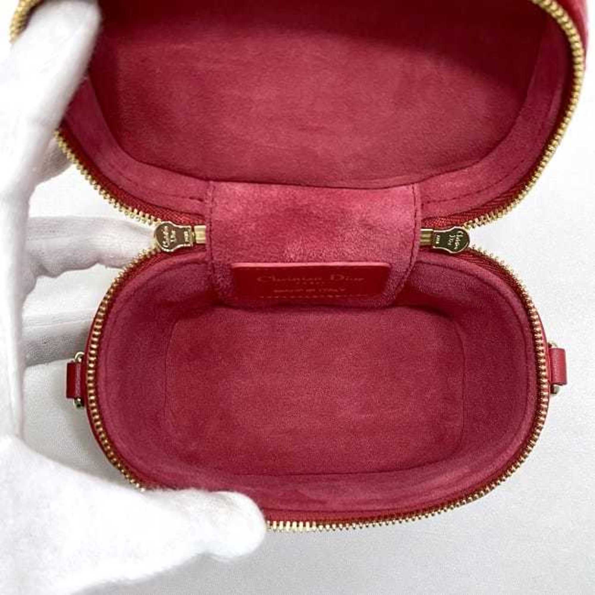 Christian Dior Red Color Leather Shoulder Bag Vanity Bag ()