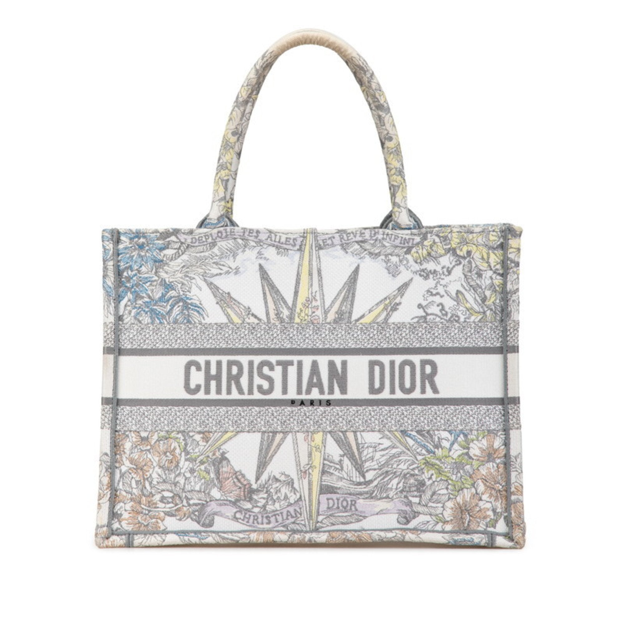 Christian Dior Multi-Color White Jacquard Tote Bag ()