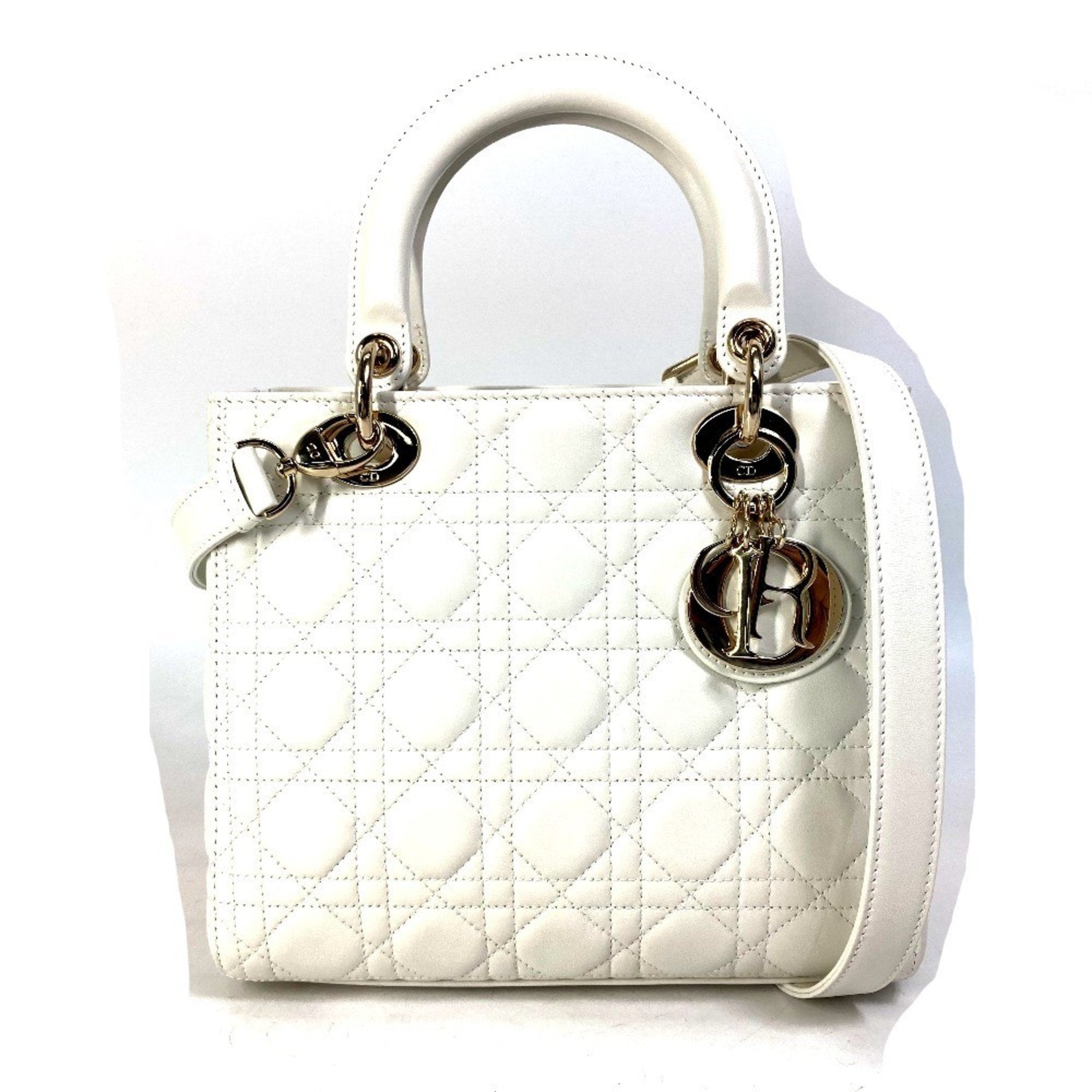 Christian Dior White Leather Handbag Shoulder Bag ()