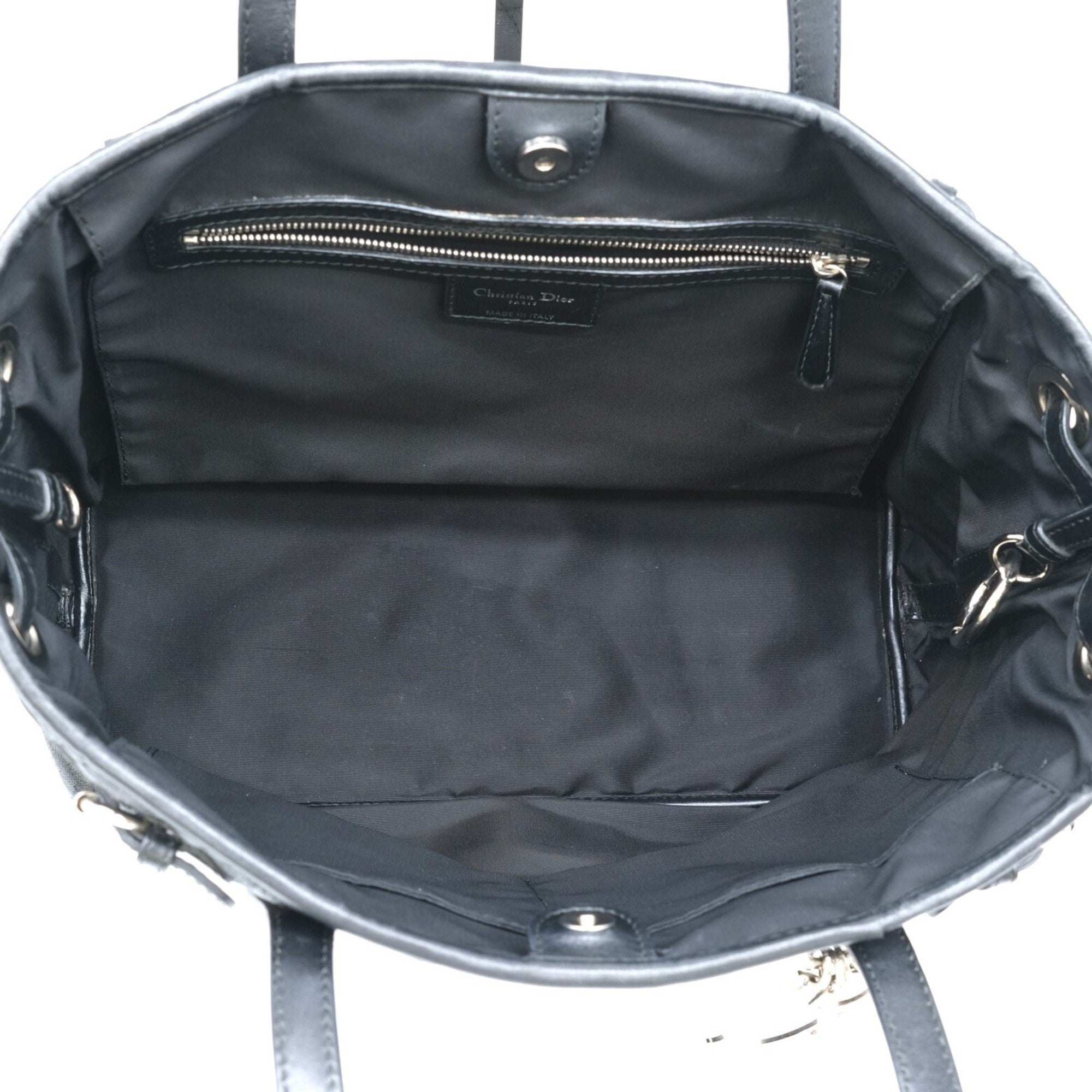 Christian Dior Black Coated Canvas Leather Tote Bag ()