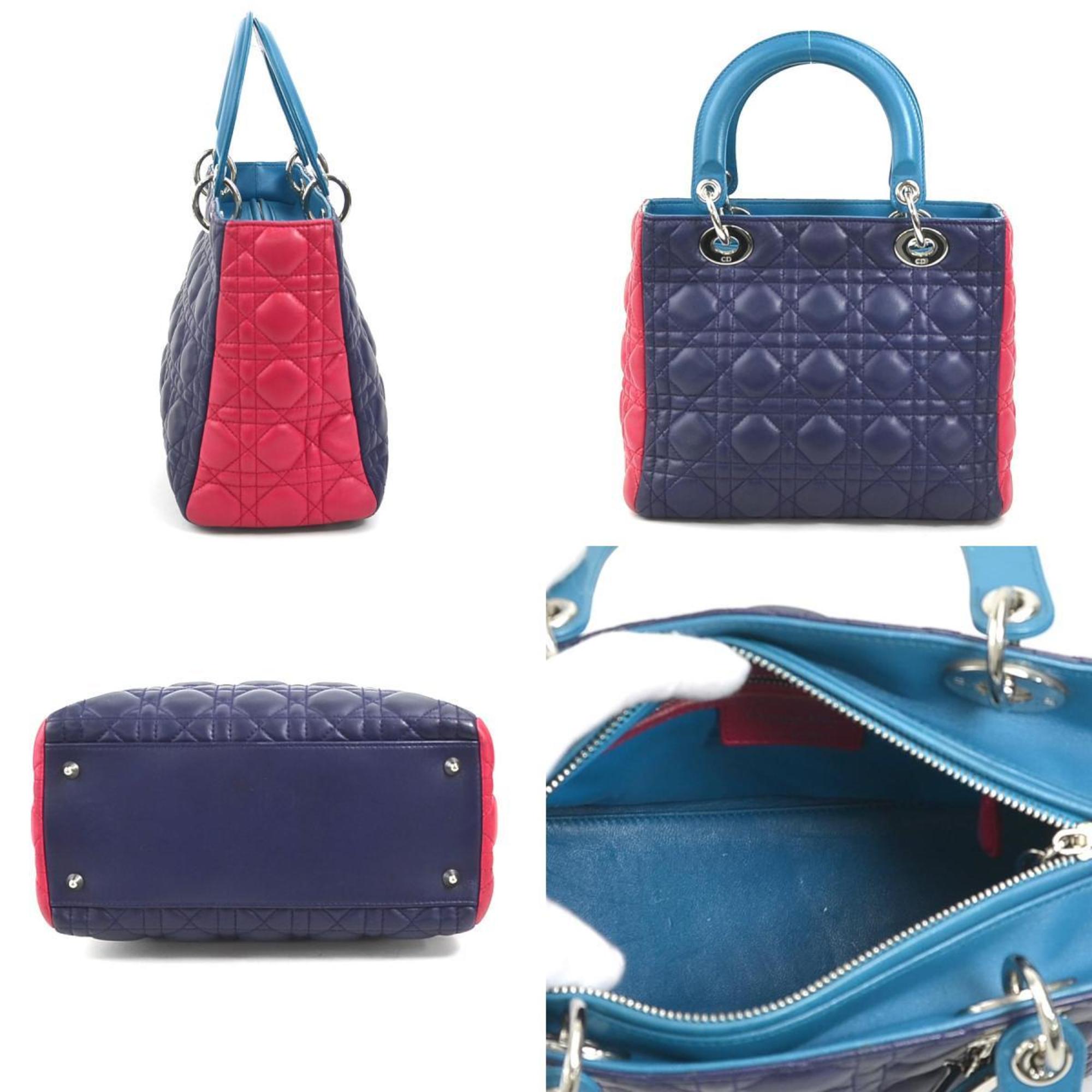 Christian Dior Blue Pink Purple Leather Handbag Shoulder Bag ()