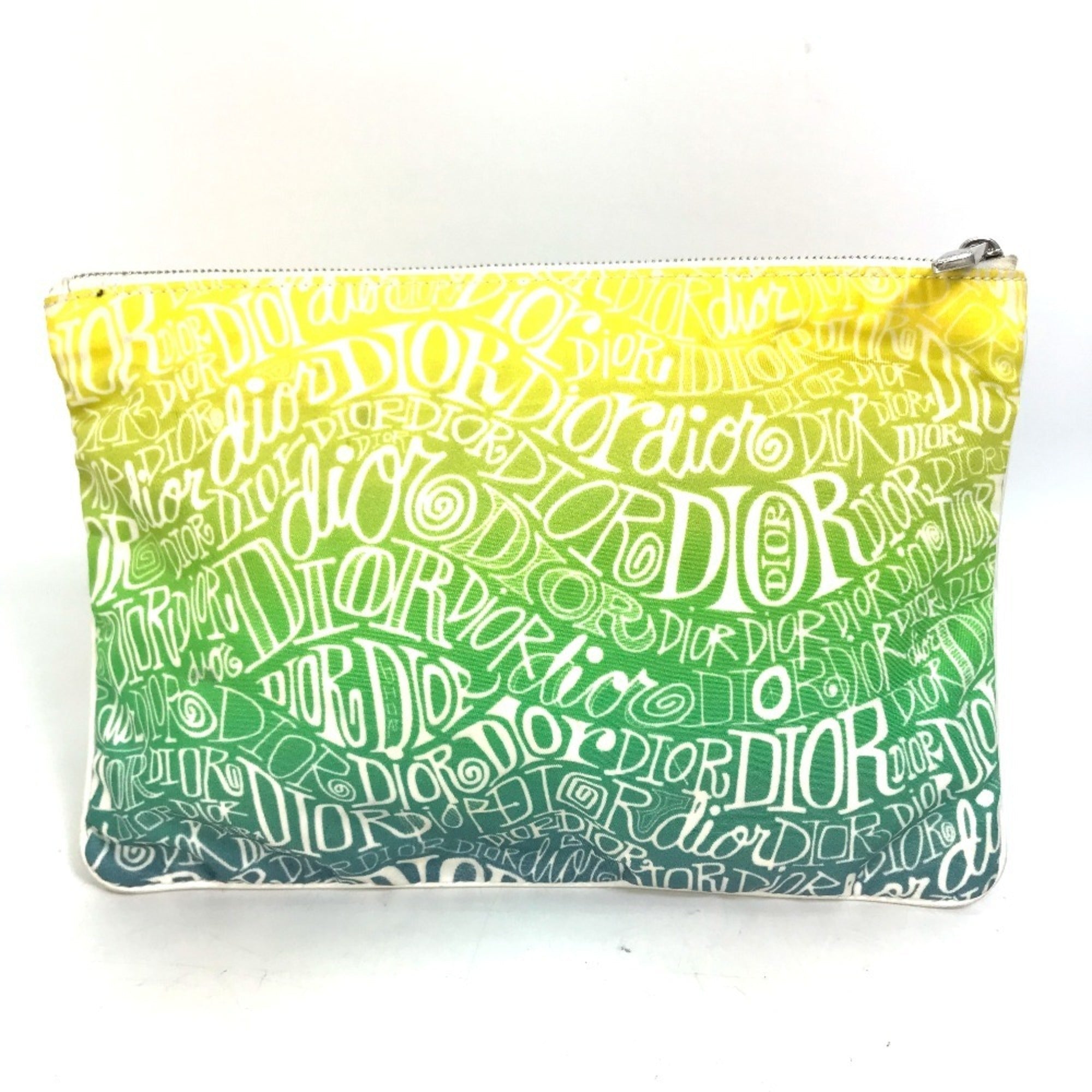 Christian Dior Green Yellow Nylon Clutch Bag Pouch ()