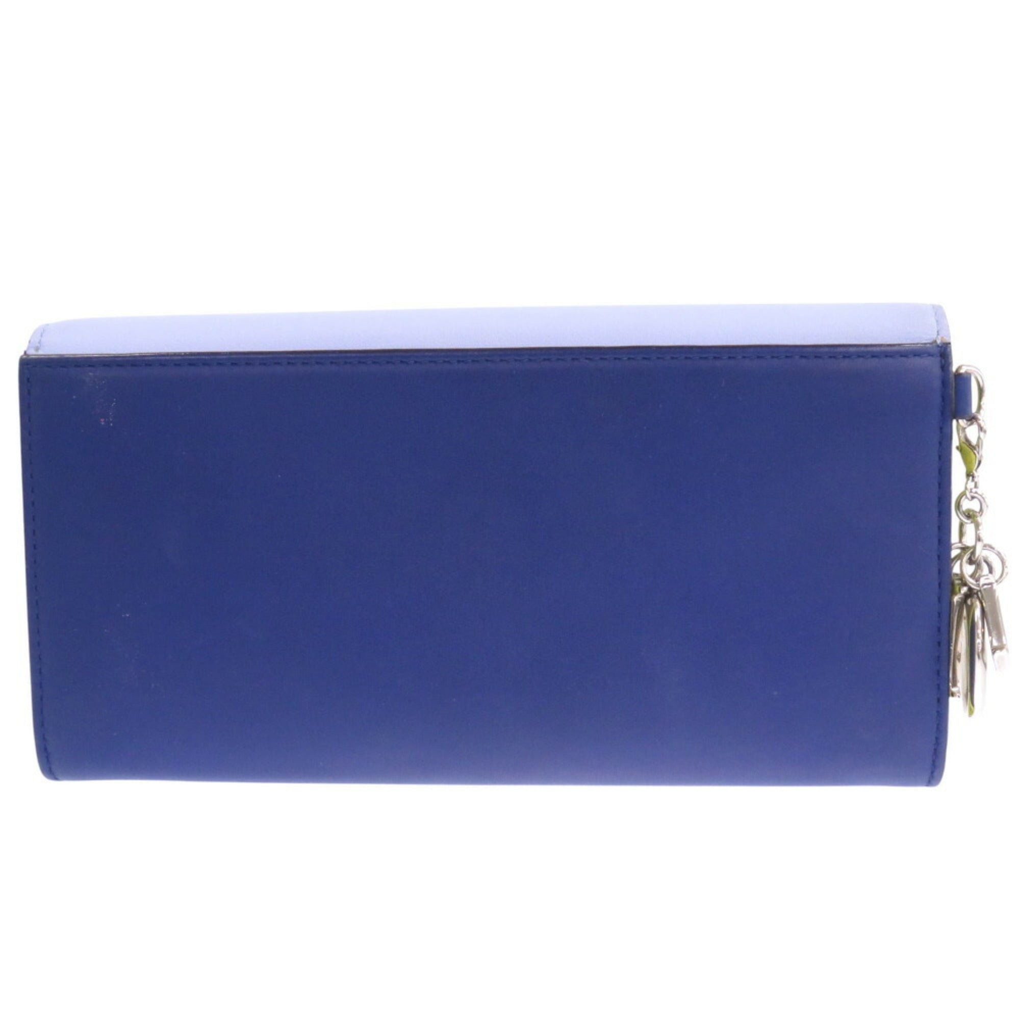 Christian Dior Blue Yellow Leather Long Wallet (Bi-Fold) ()