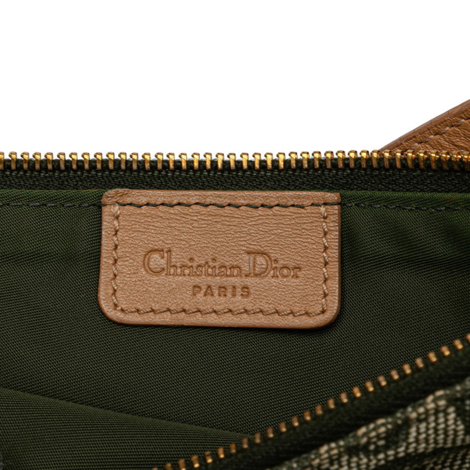 Christian Dior Trotter Green Khaki Trotter Canvas Leather Handbag ()
