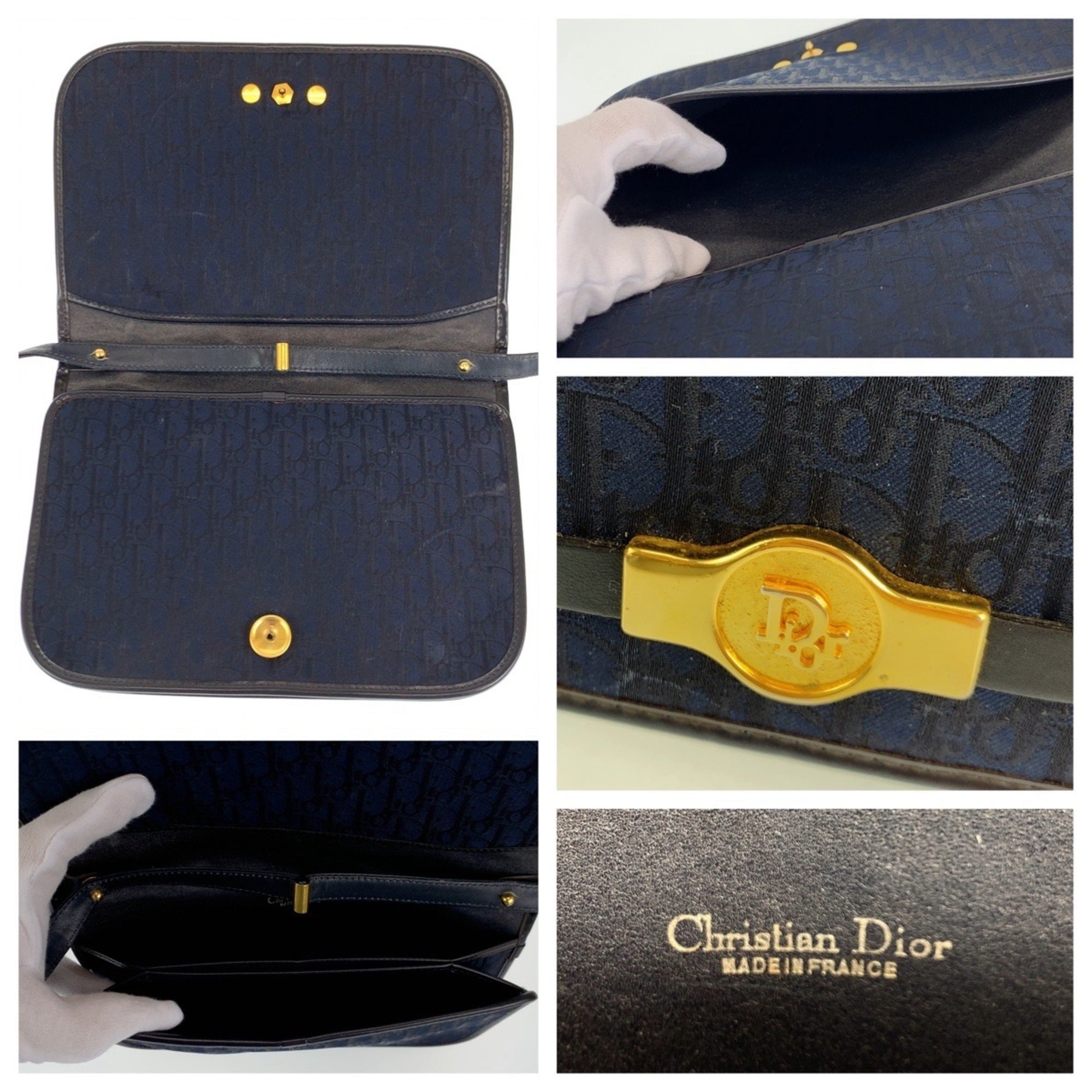Christian Dior Trotter Navy Canvas Leather Shoulder Bag ()