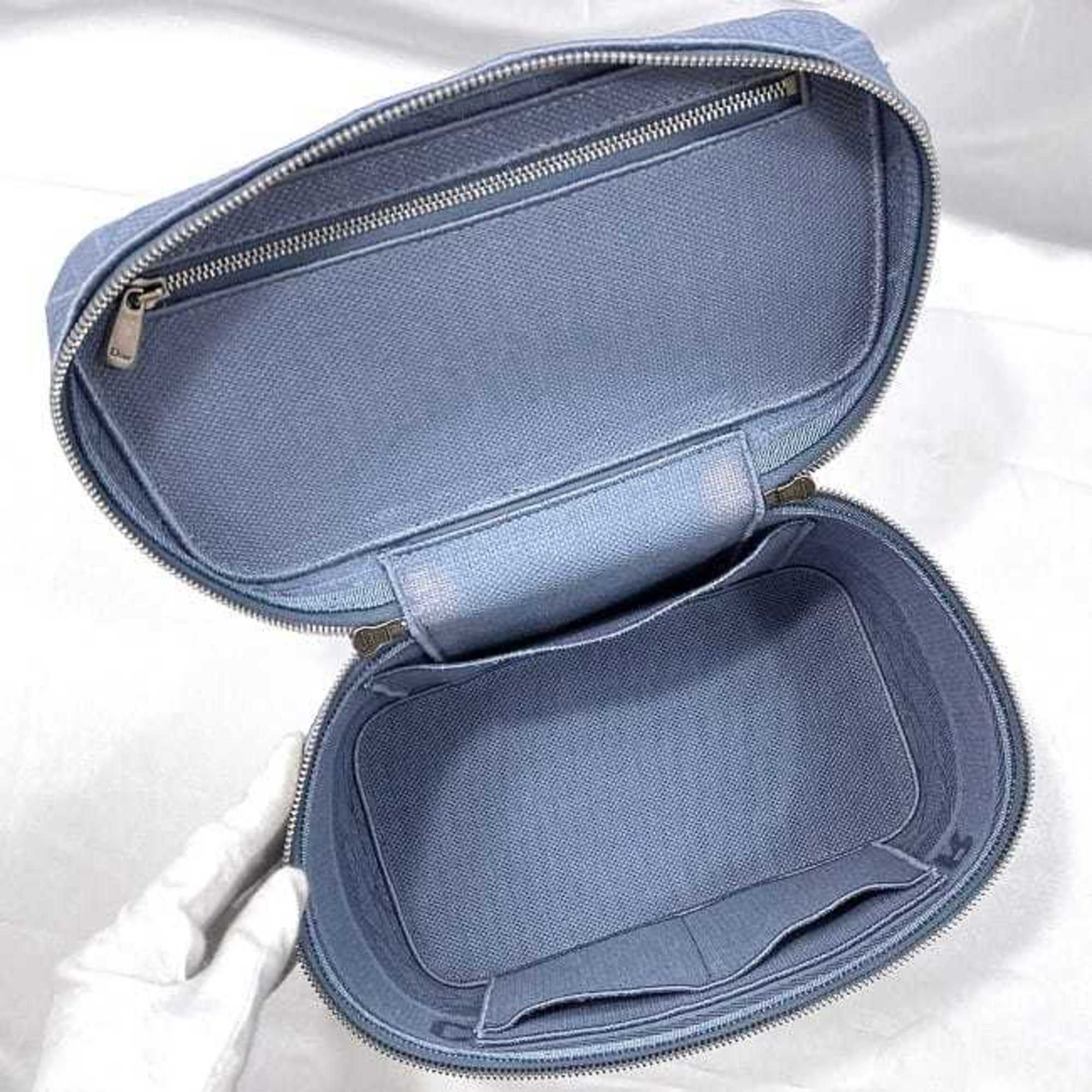 Christian Dior Light Blue Canvas Handbag Vanity Bag ()